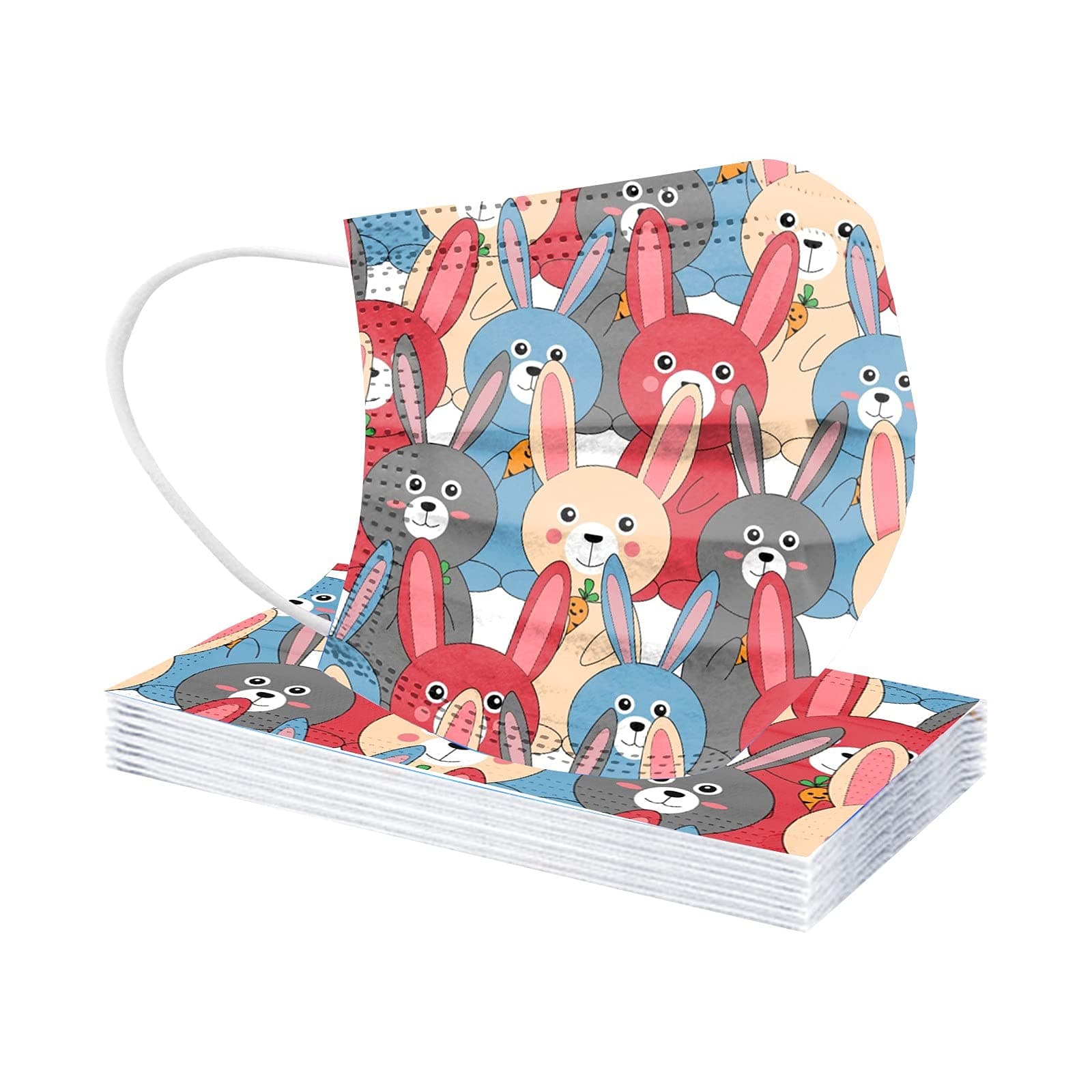 Disposable_Face 𝓶𝓪𝓼𝓴 for Child - Three-Ply 𝓶𝓪𝓼𝓴 with Comfortable Cute Cartoon Rabbits with Carrot Printed Disposable 𝓶𝓪𝓼𝓴 with Ear Strap for Kids Protection, Pack of 10/50