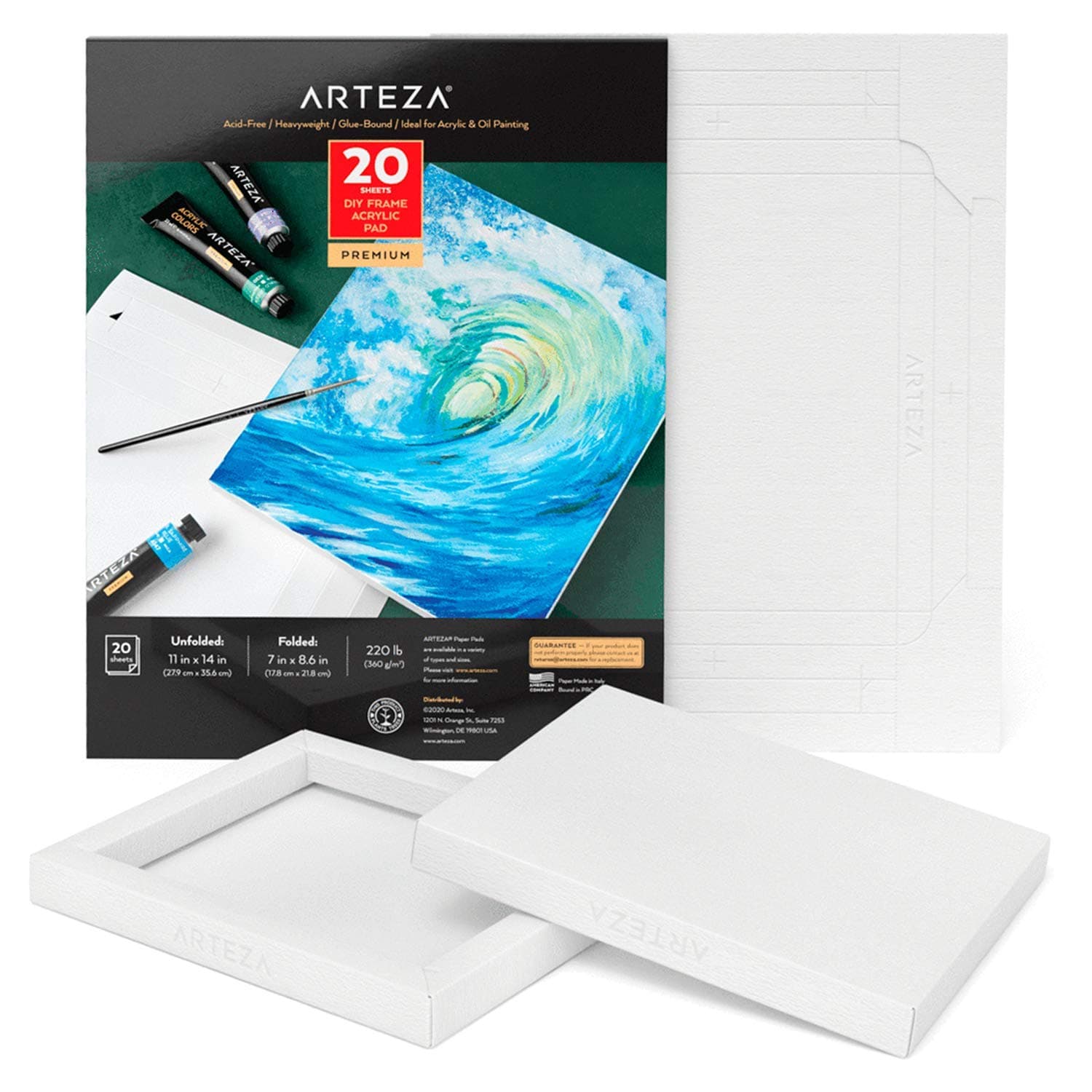 Acrylic Art Paper Foldable Canvas Pad, Folded Size 7x8.6 Inches, 20 Sheets, DIY Frame, Heavyweight Paper, 220 lb, 360 GSM, Acid-Free, Art Supplies for Painting & Mixed Media Art