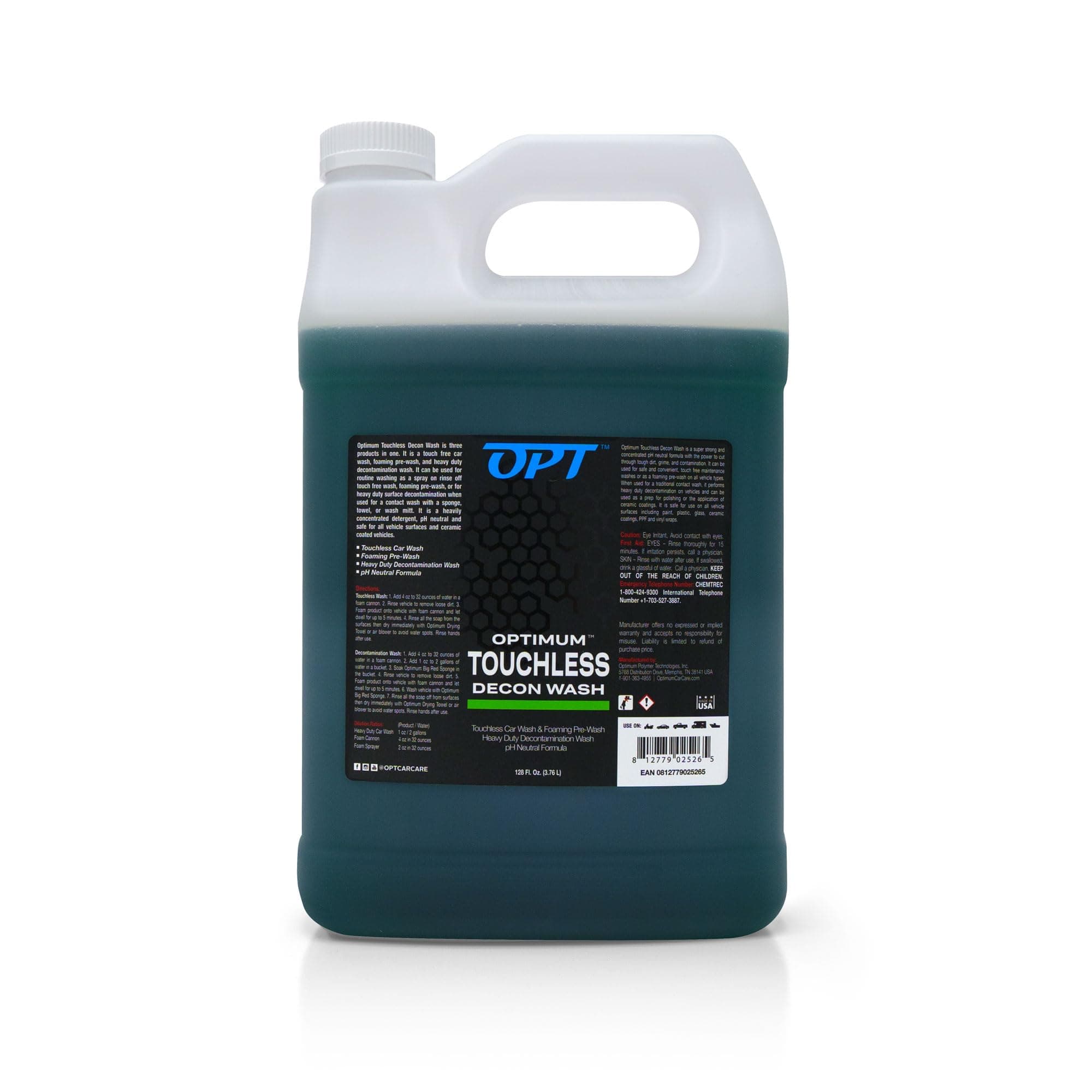 Optimum Touchless Decon Car Wash Soap – pH Neutral, Heavy Duty Decontamination, Touch Free, Spray on and Rinse Off Car Wash and Ceramic Coating Maintenance Multi-Use Formula (1 Gallon)