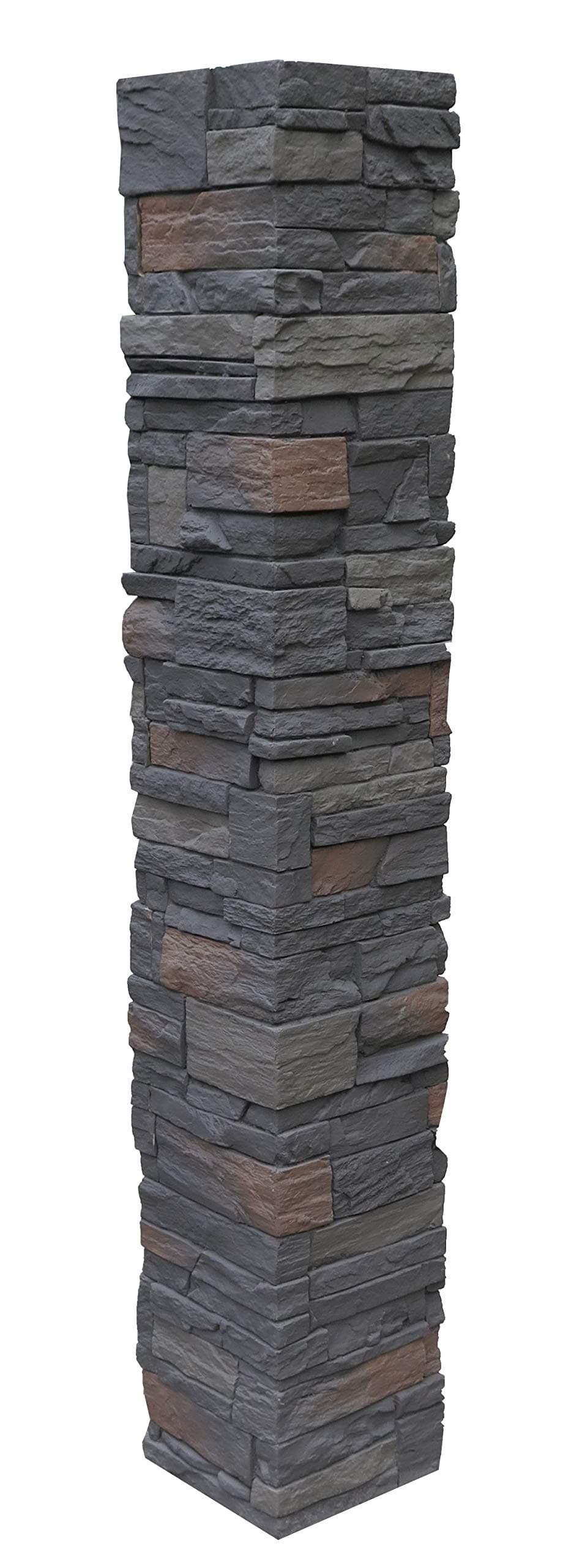 NextStone Country Ledgestone 2pc Split Faux Stone Post Cover - 8" x 8" x 47" - Appalachian Gray for Home Improvement/DIY Friendly