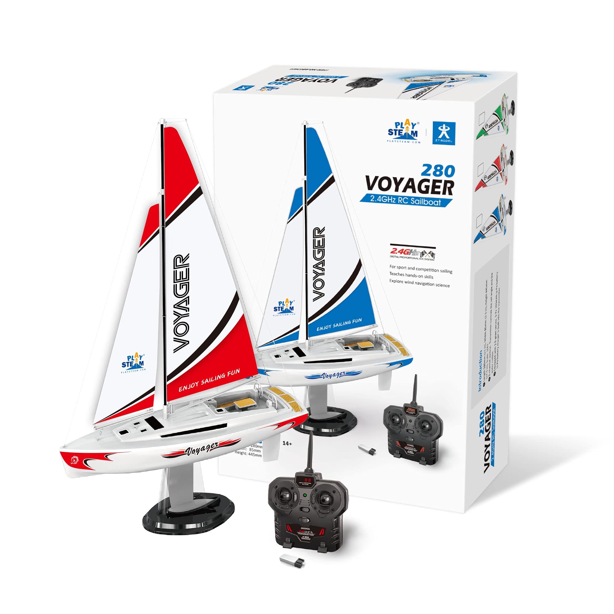 Voyager 280 RC Controlled Wind Powered Sailboat in Red - 17.5" Tall