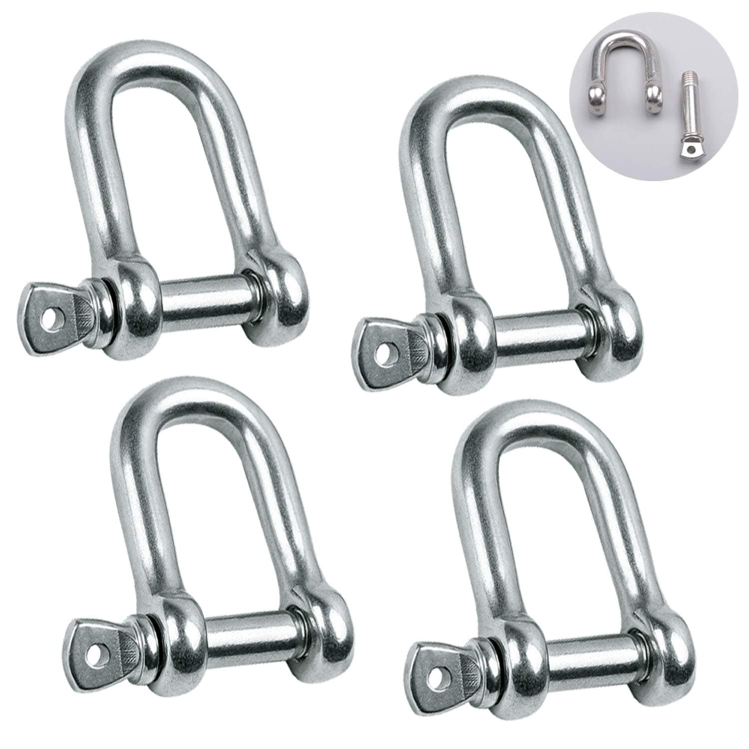 Stainless Steel 304 D Shape Shackle 5/32", 1/4", 5/16",3/8", 9/16", for Chains Wirerope Lifting Outdoor Camping Survival Rope Bracelets Or for Heavy Duty Construction