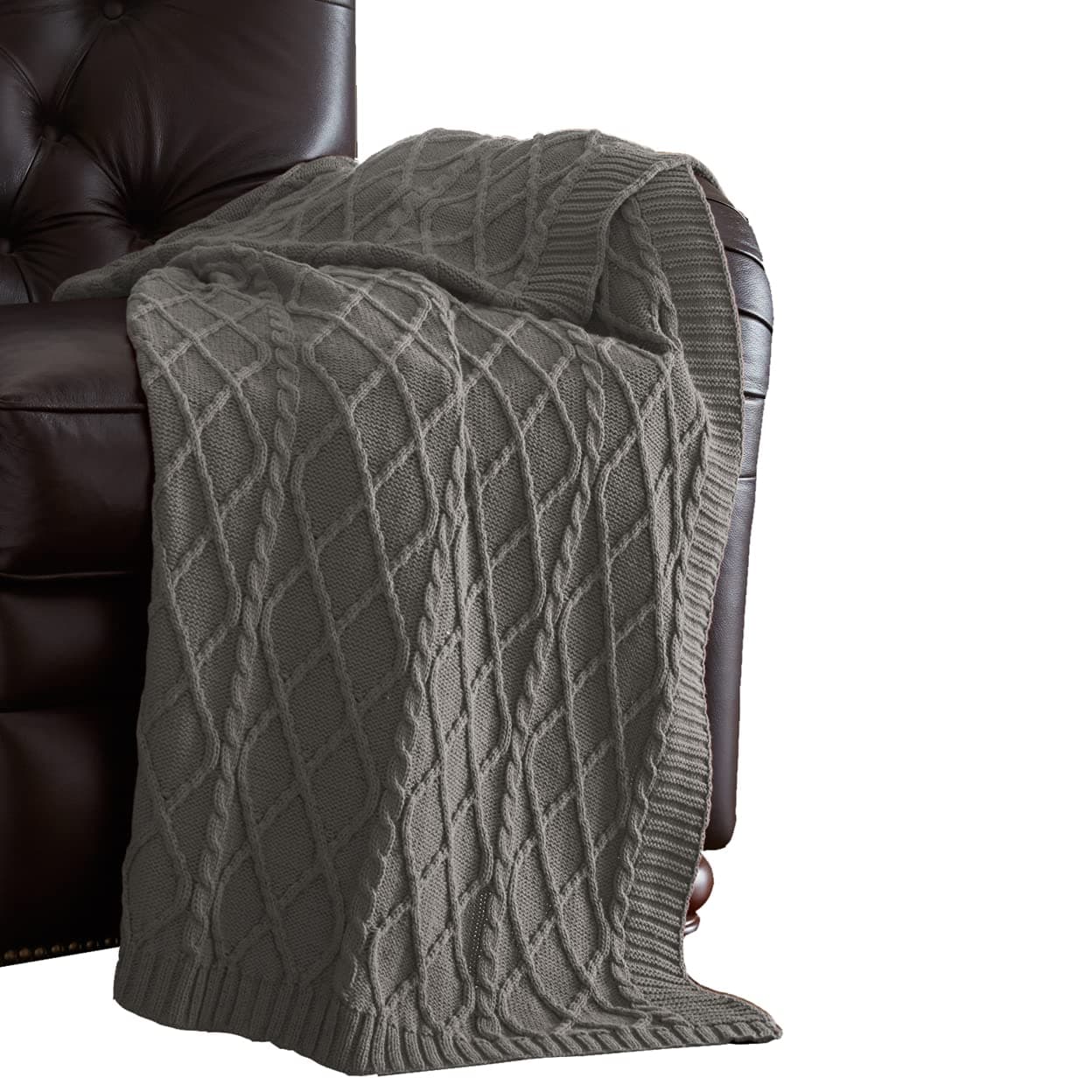 Amrapur Overseas | 100% Cotton Oversized Cable Diamond Knit Throw (Gray)