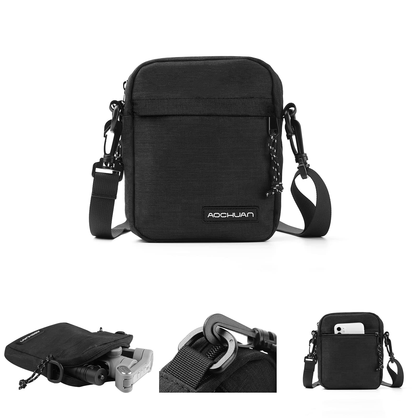 AOCHUAN B20 Camera Bag Gimbal Storage Bag for Camera, Lens, 3-Axis Gimbal Stabiliser & Camera Accessories with Compartment Insert, Mesh and Shoulder Strap, Black, Basic Camera Bag with Goods, black
