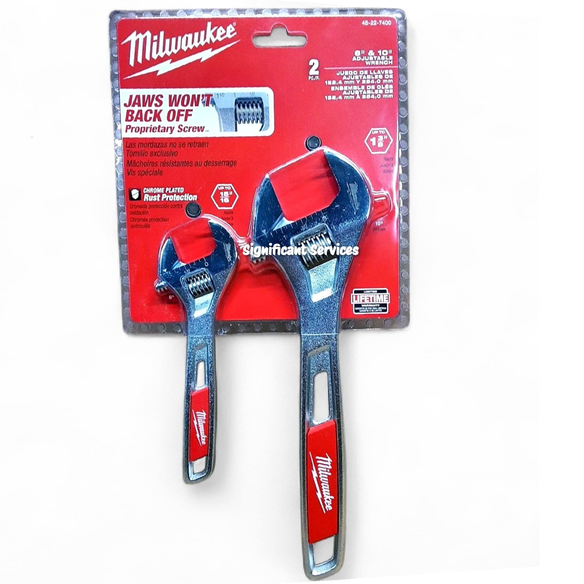 48227400 6/10-Inch Adjustable Wrench Set - Silver/Red