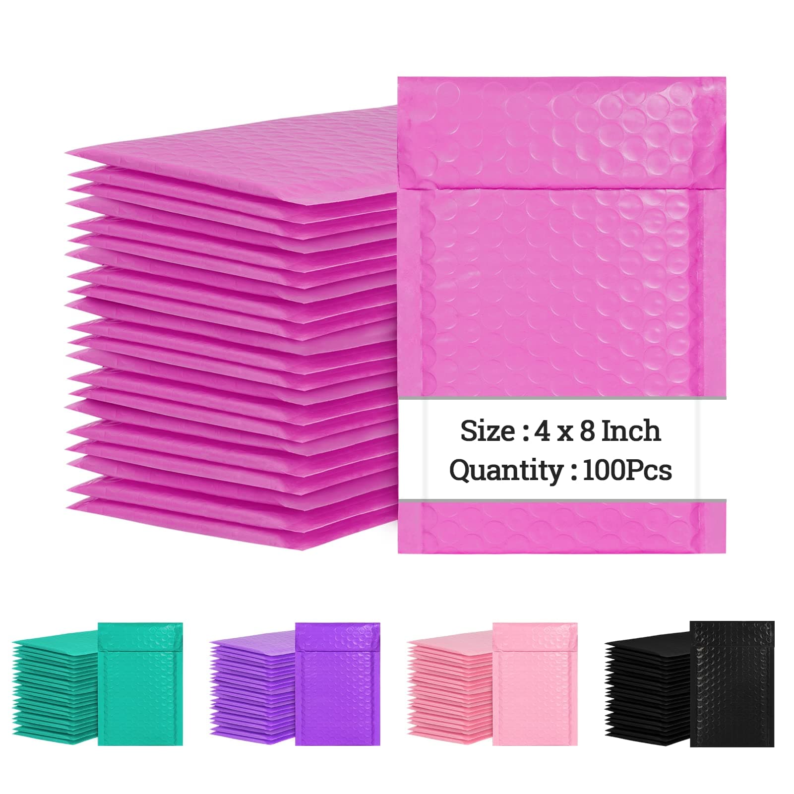 4x8 Inch Bubble Mailers 100 Pack, Self Seal Padded Envelopes for Small Business, Waterproof Shipping Bags, Hot Pink