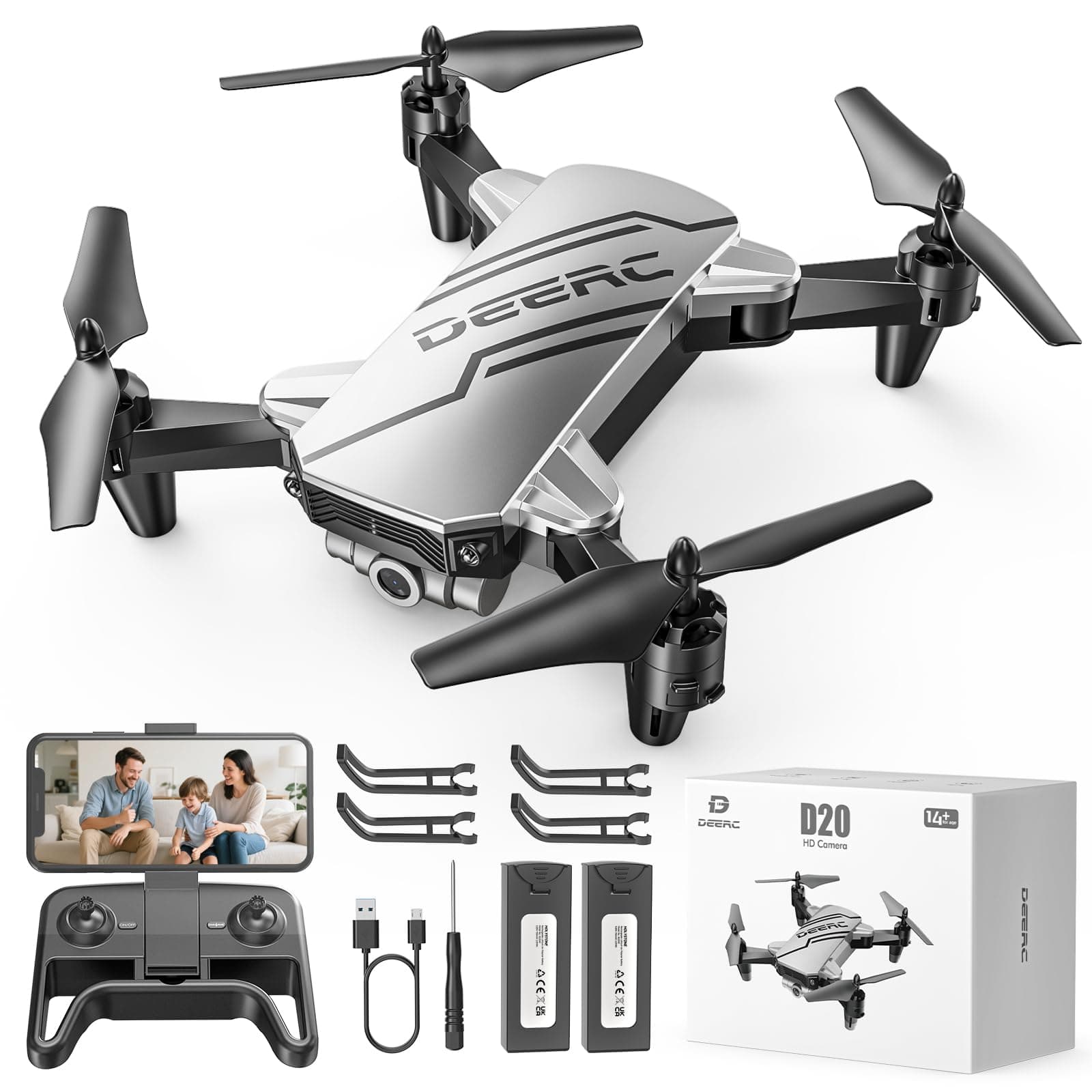 D20 Mini Drone for Kids with 720P HD FPV Camera, Foldable RC Quadcopter for Boys Girls with Altitude Hold, Headless Mode, One Key Start, Tap Fly, Speed Adjustment, 3D Flips, 2 Modular Batteries