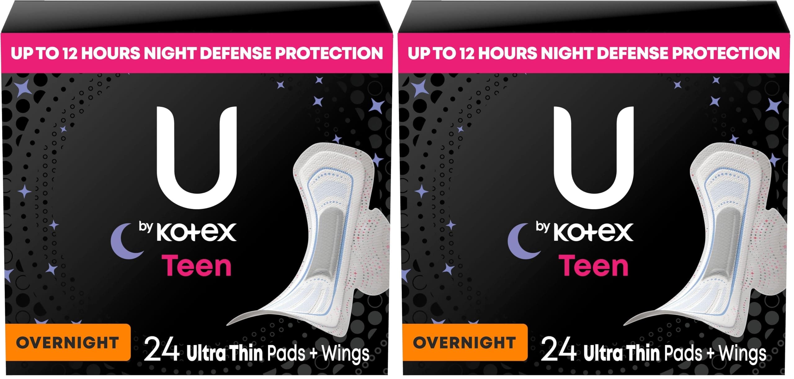 Sanitary Pads, Ultra Thin, Overnight, 48 Count Pack of 2 | Teen | With Wings | Unscented