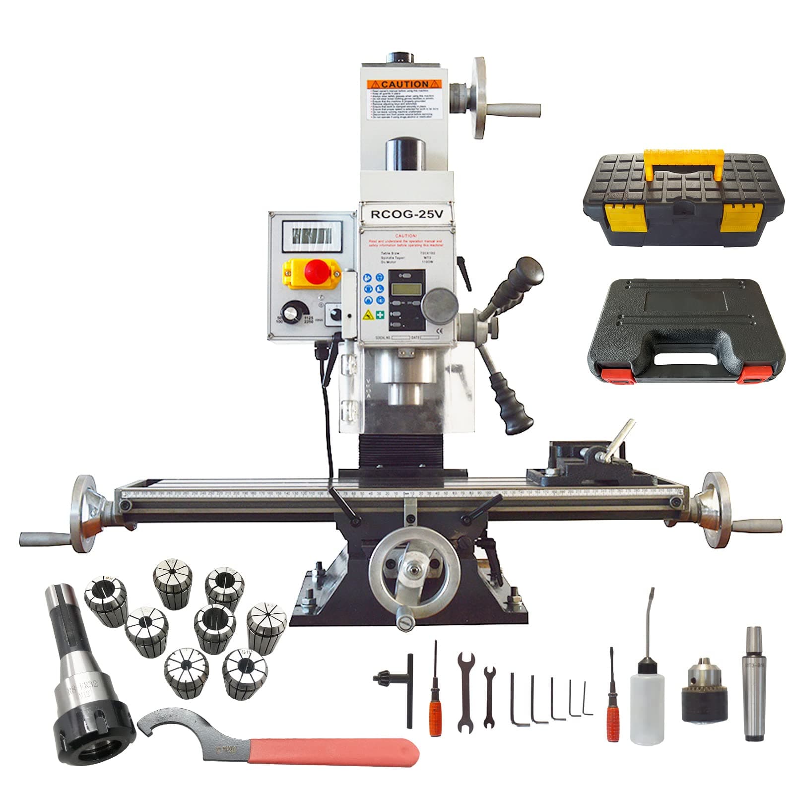 INTBUYING Mini Milling Drilling Machine R8 Benchtop Mill Drill Machine 7"X27" Precision Hobby Micro Milling Machine 50-2250rpm Variable Speed with Accessory R8 Tapper and Bench Clamp 110V,1100W