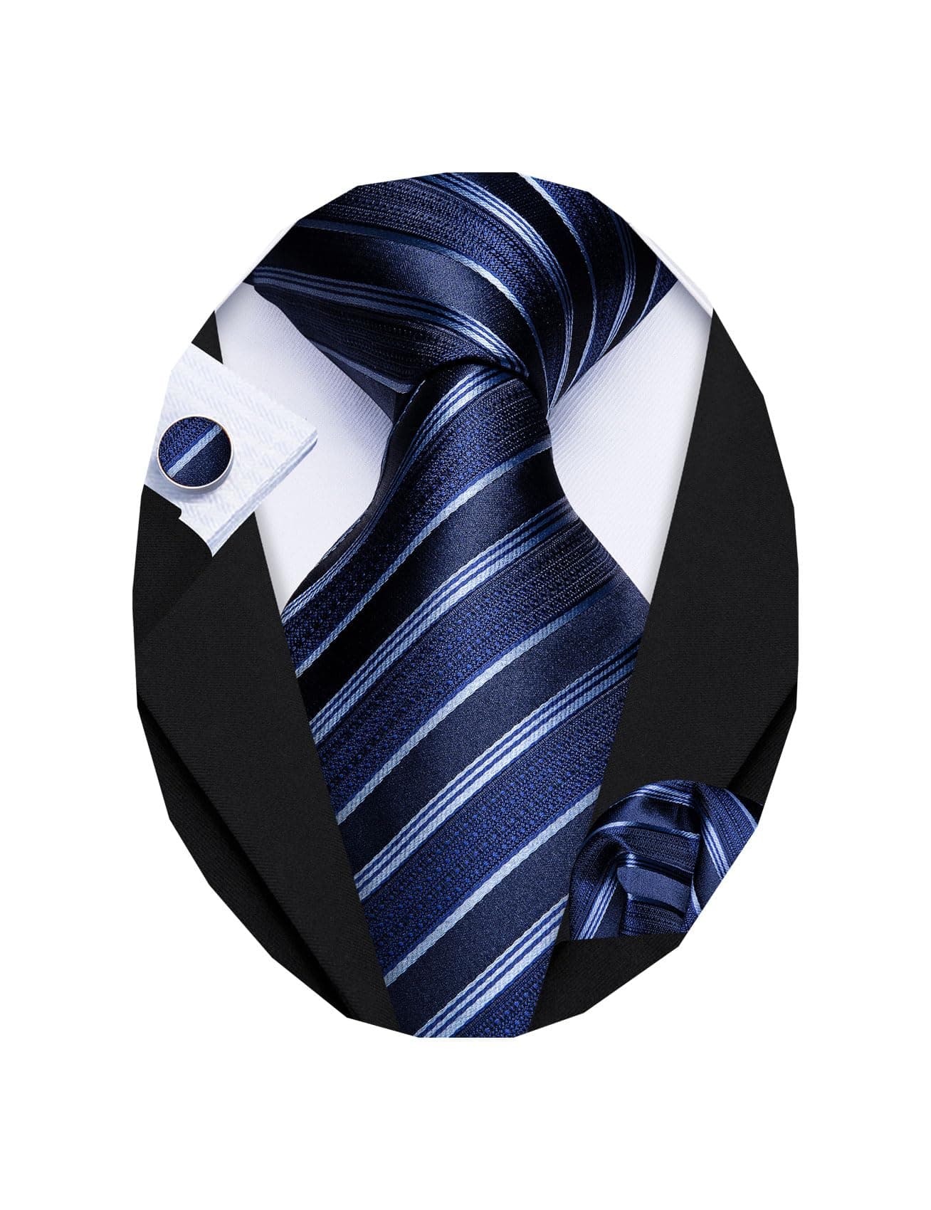 Barry.Wang Design Ties for Men Handkerchief Cufflink Necktie Set Gift Box Formal (Royal Blue Stripe)