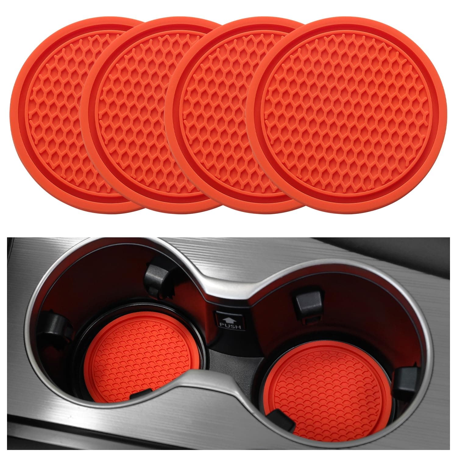 SINGARO Car Cup Coaster, 4PCS Universal Non-Slip Cup Holders Embedded in Ornaments Coaster, Car Interior Accessories, Lava Orange