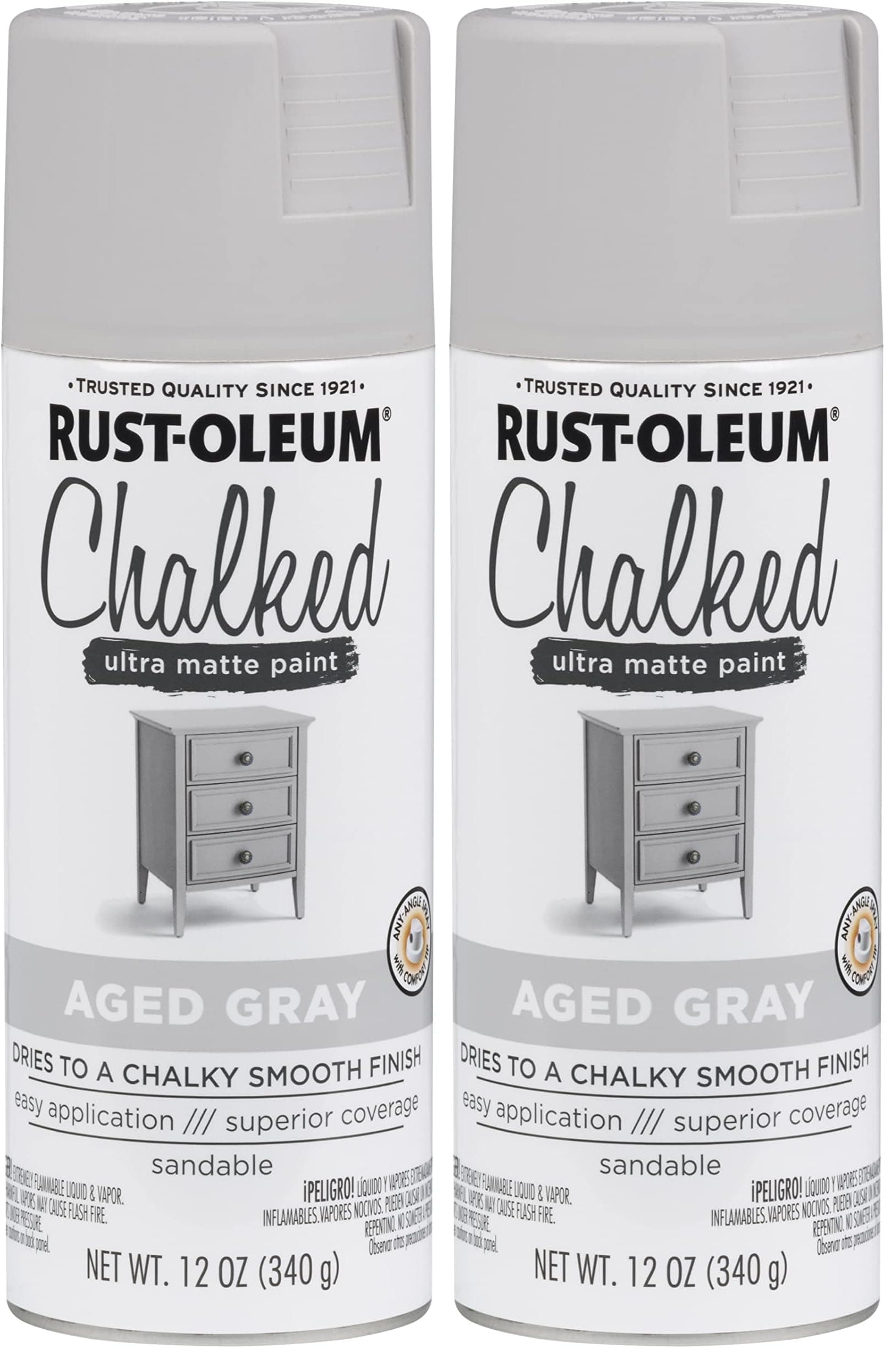 Rust-Oleum 302592 Chalked Ultra Matte Spray Paint, 12 Ounce (Pack of 2), Aged Gray