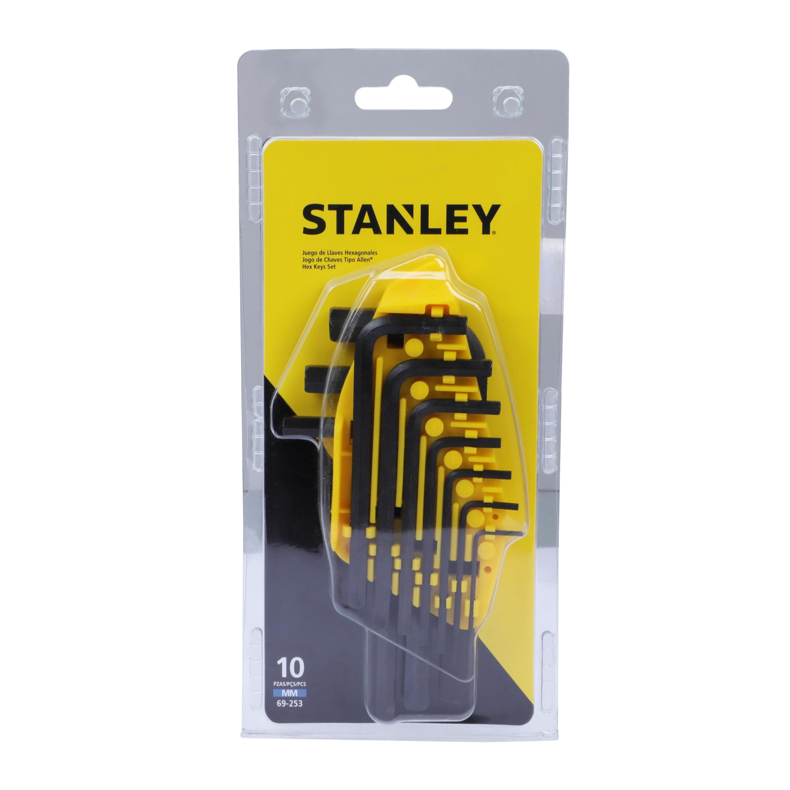 69-253 Metric Hex Key Set (10-Pieces), 1.5mm to 10mm, ANSI Certified, Made From S2 Steel, Clear Size Marking, Folding Plastic Carry Case, Anti-Corrosion Treatment, Black & Yellow