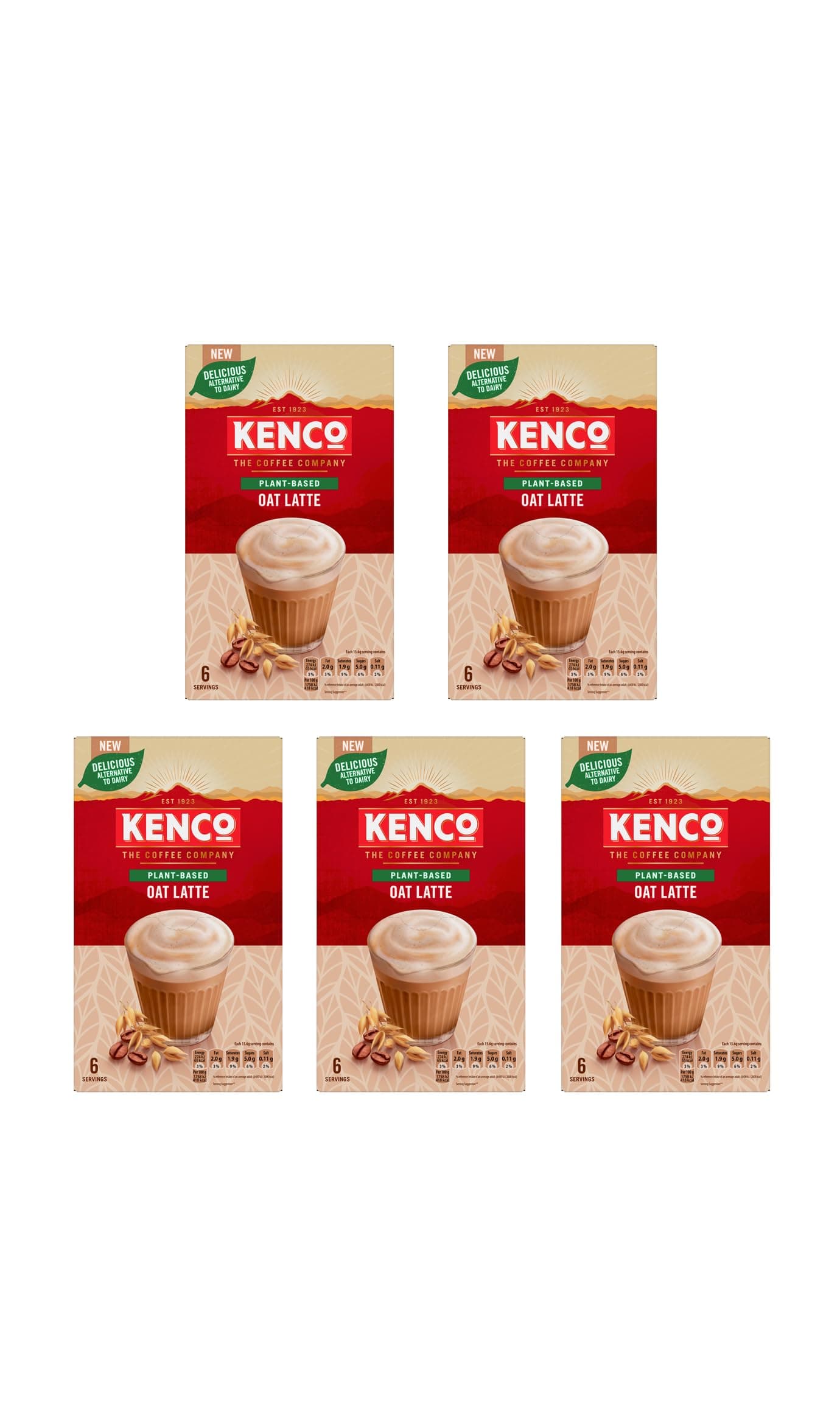 Kenco Plant Based Oat Latte Instant Coffee Sachets x6 (Pack of 5, Total 30 Sachets)