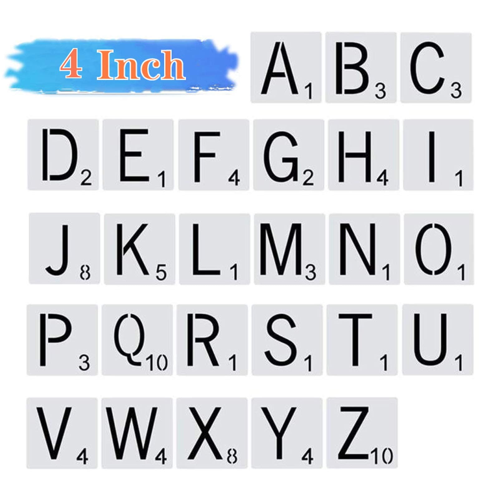 26pcs Scrabble Letters Stencil, Reusable Scrabble Letters for Wall Decor, DIY Crafts, Painting and Family Names (4inch)