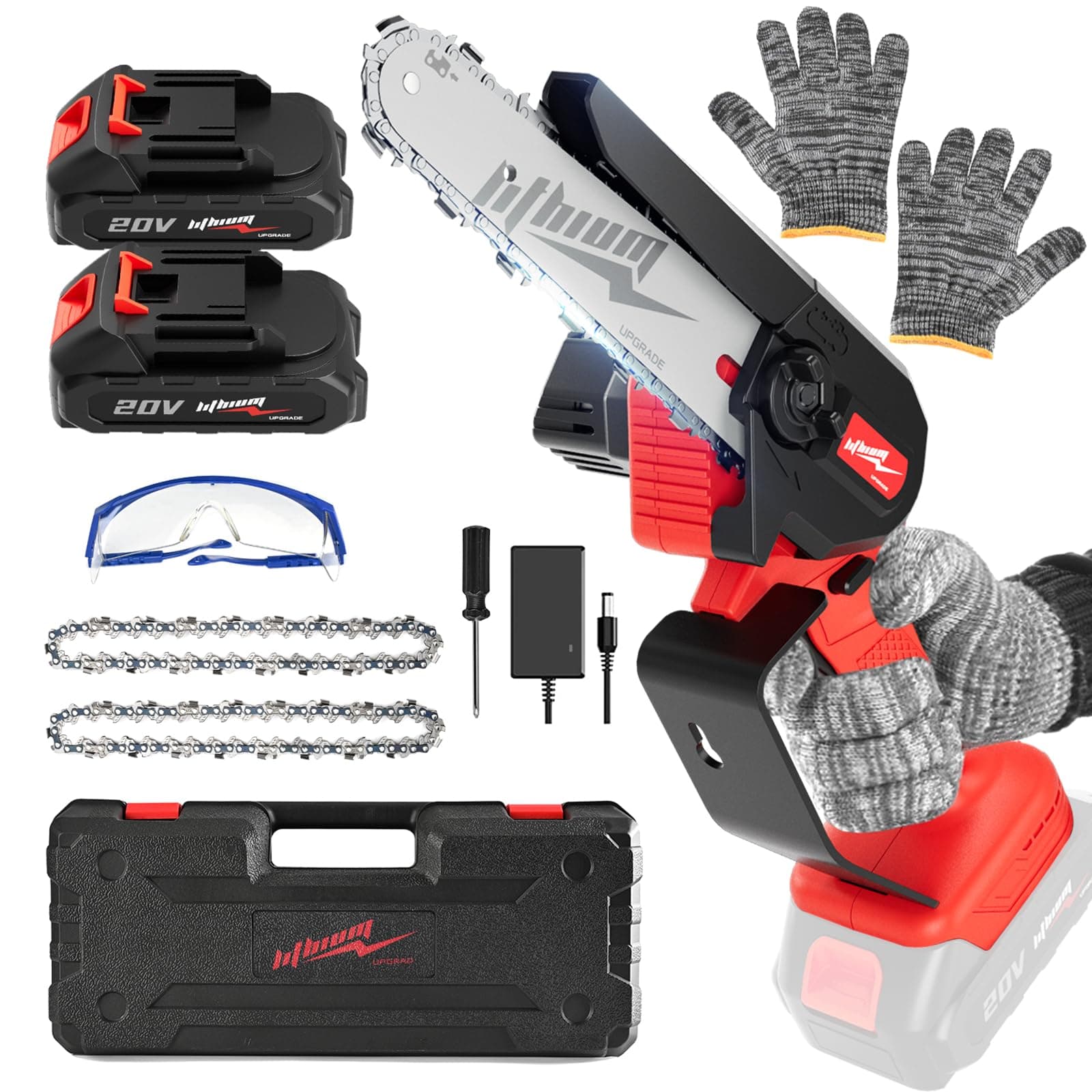 Cordless Mini Chainsaw, 6 Inch Portable Electric Chainsaw, Small Hand Chainsaw with One Hand for Cutting Wood and Carpentry, Battery Powered Mini Chainsaw with 2