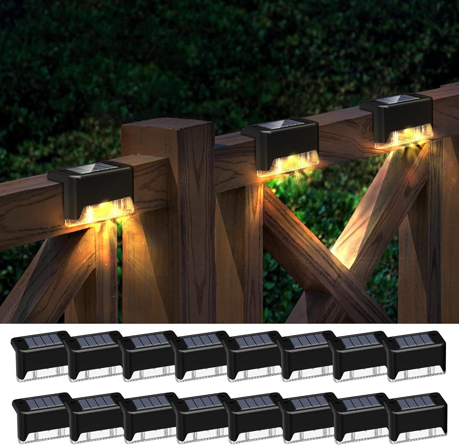 ACRIINE STYLES Solar Deck Lights, 16 Solar Step Lights Waterproof LED Solar Stair Lights, Outdoor Solar Fence Lights for Deck, Stairs, Step, Yard, Patio, and Pathway (Black,Warm Warm)