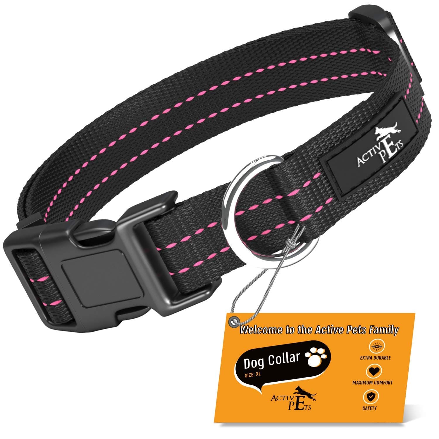 Active PetsQuick Release Dog Collar for Small & Large Dogs, Adjustable Safety Collar with Secure Buckle, Breathable Comfort for Puppies, XL, Pink