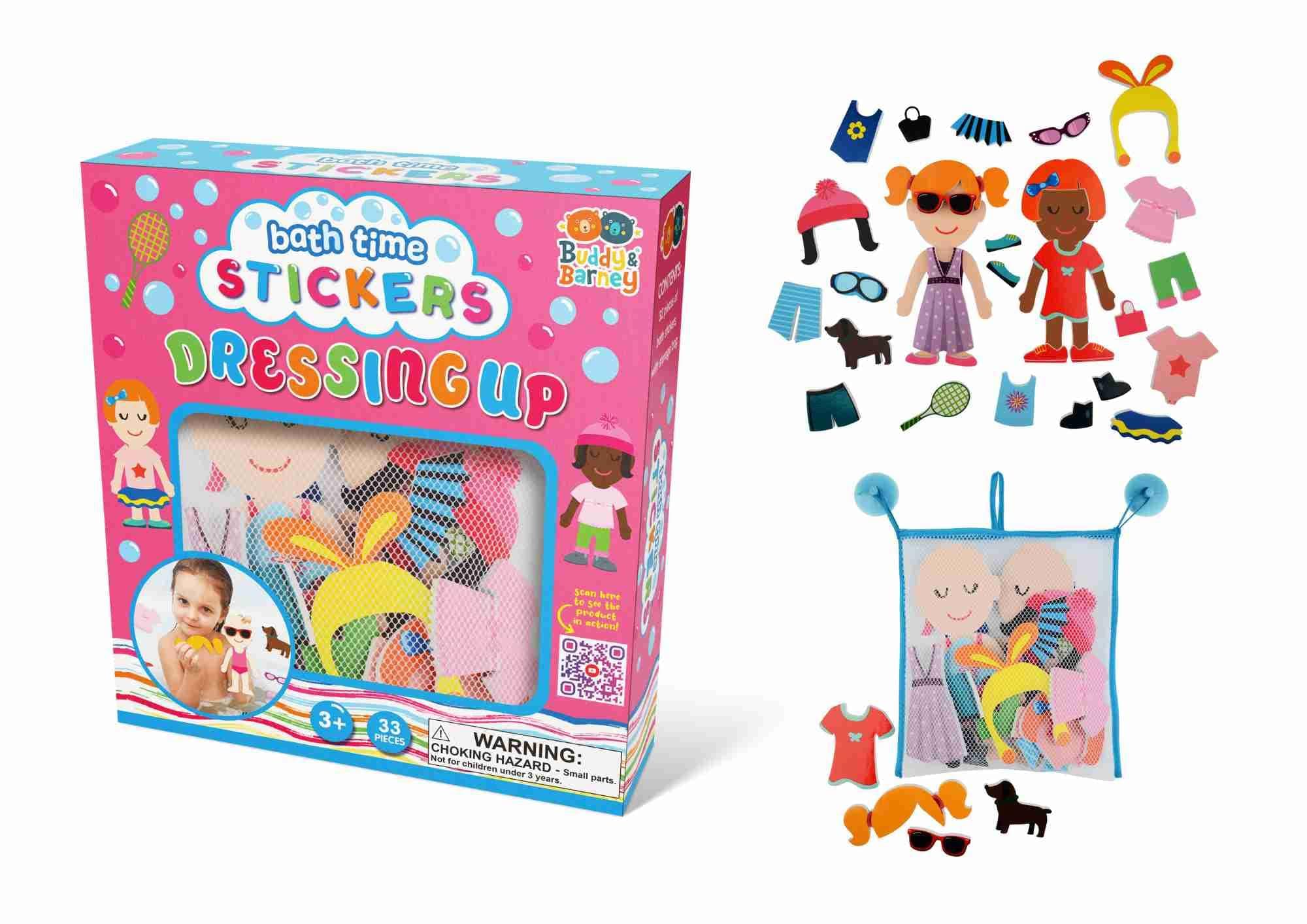 Buddy & Barney - Dressing Up Bath Time Stickers Toy 32 PIECES baby toddler girls boy bathtime with storage organiser bag
