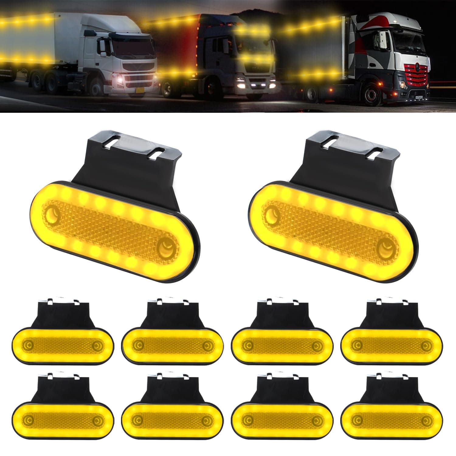 Teguangmei 10PCS LED Side Marker Lights with Support 20SMD Side Indicator 12-24V Clearance Lights Front Rear Lights Position Lamps for Truck Trailer RV Lorry Camper Van Caravan (Amber)