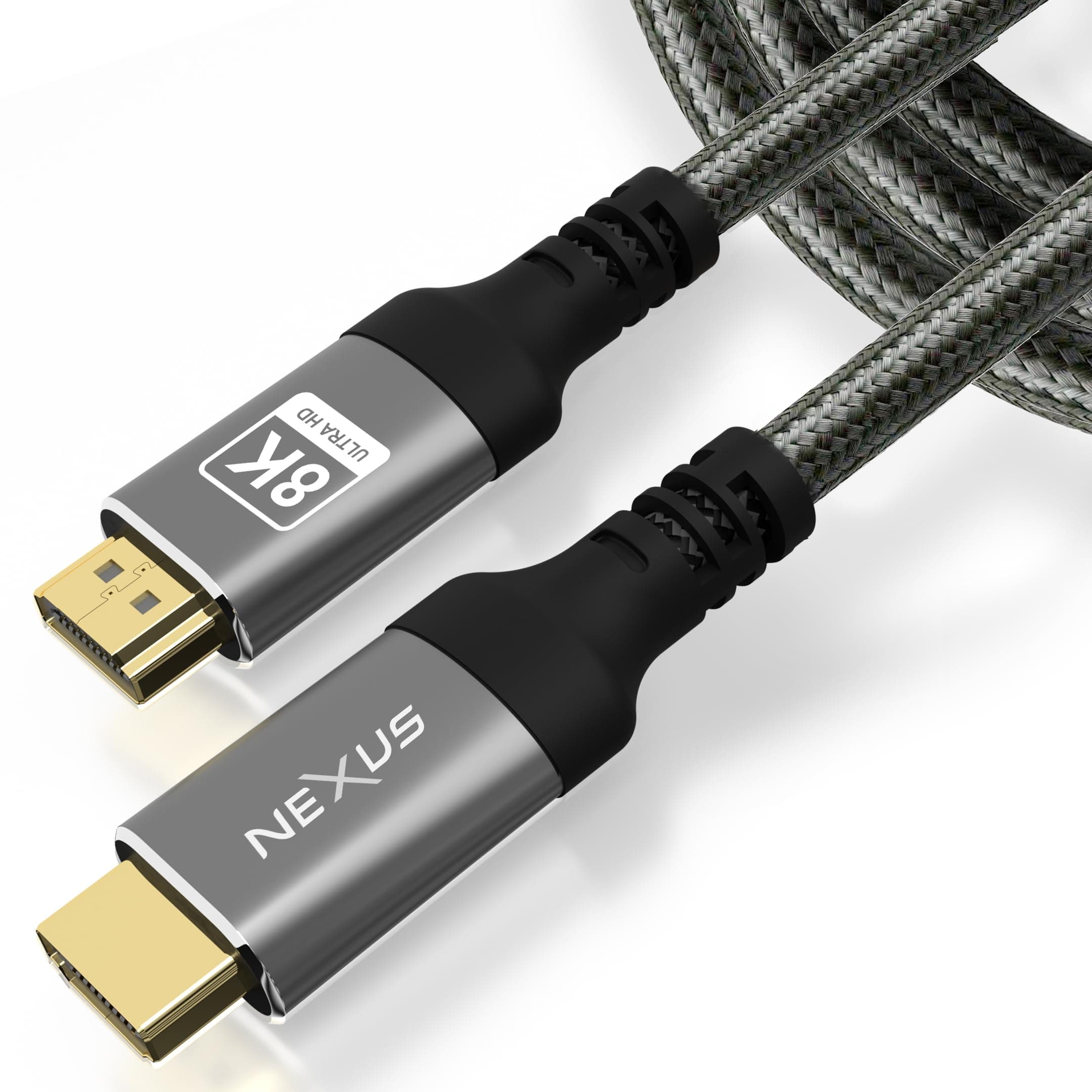 NEXUS HDMI 2.1 Cable 10K/8K/4K 48Gbps Ultra High Speed HDMI Cable 1M,Fully Braided Jacket,Copper Conductor,HDCP 2.3,HDR 10,eARC Compatible with Laptop Monitor UHD TV PS5 (Silver, 1Meter HDMI to HDMI)