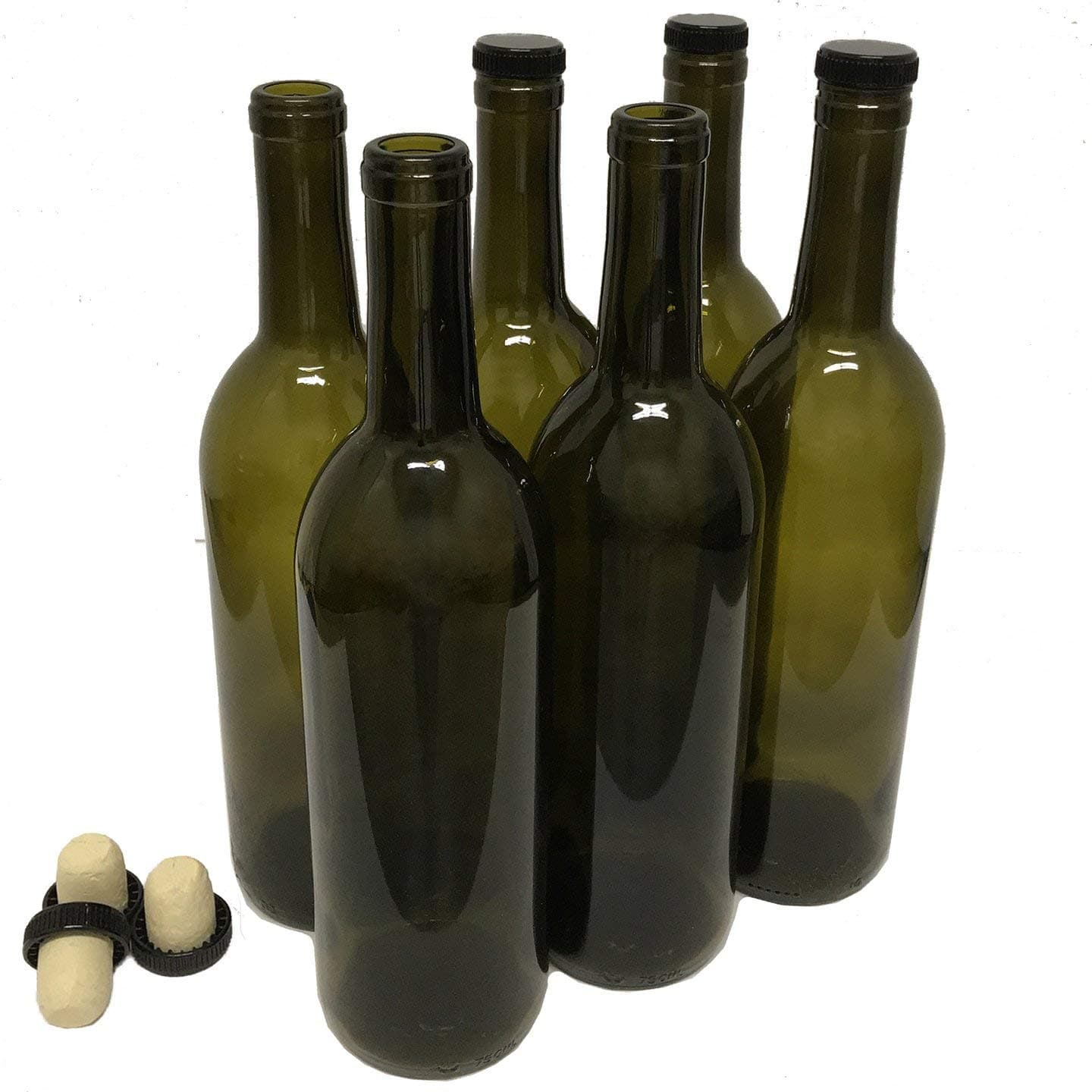 nicebottles Wine Bottles with Corks, Antique Green, 750ml - Pack of 6