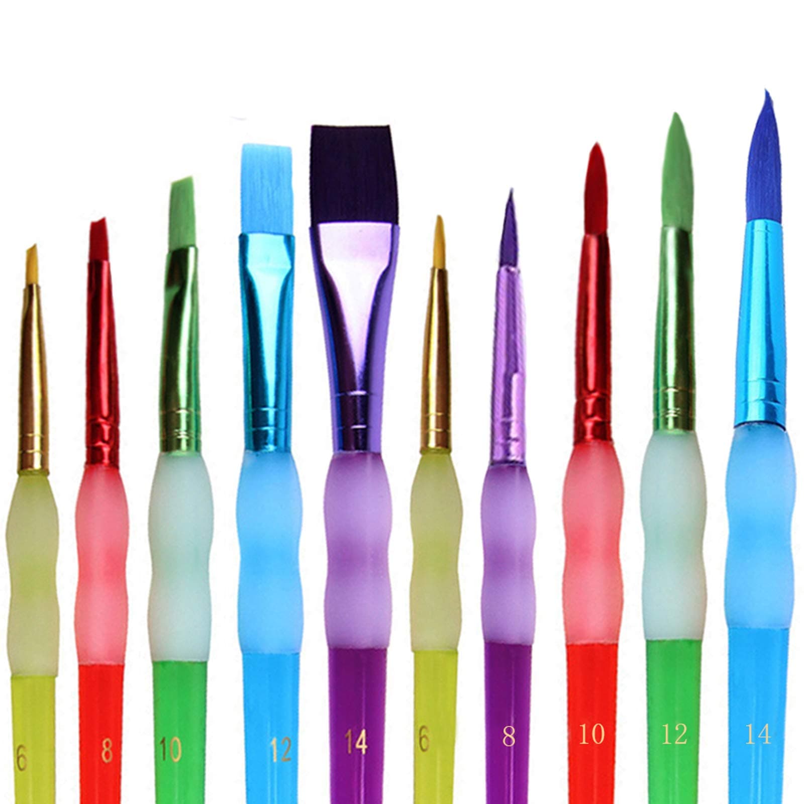 Kids' Art Paintbrushes ,10 Pcs Chubby Pointed Round and Flat Paint Brushes for Children/Students/Teens, 10 Different Types of Paint Brush Set for Art Class Painting/Acrylic Oil Watercolor,Multicolored