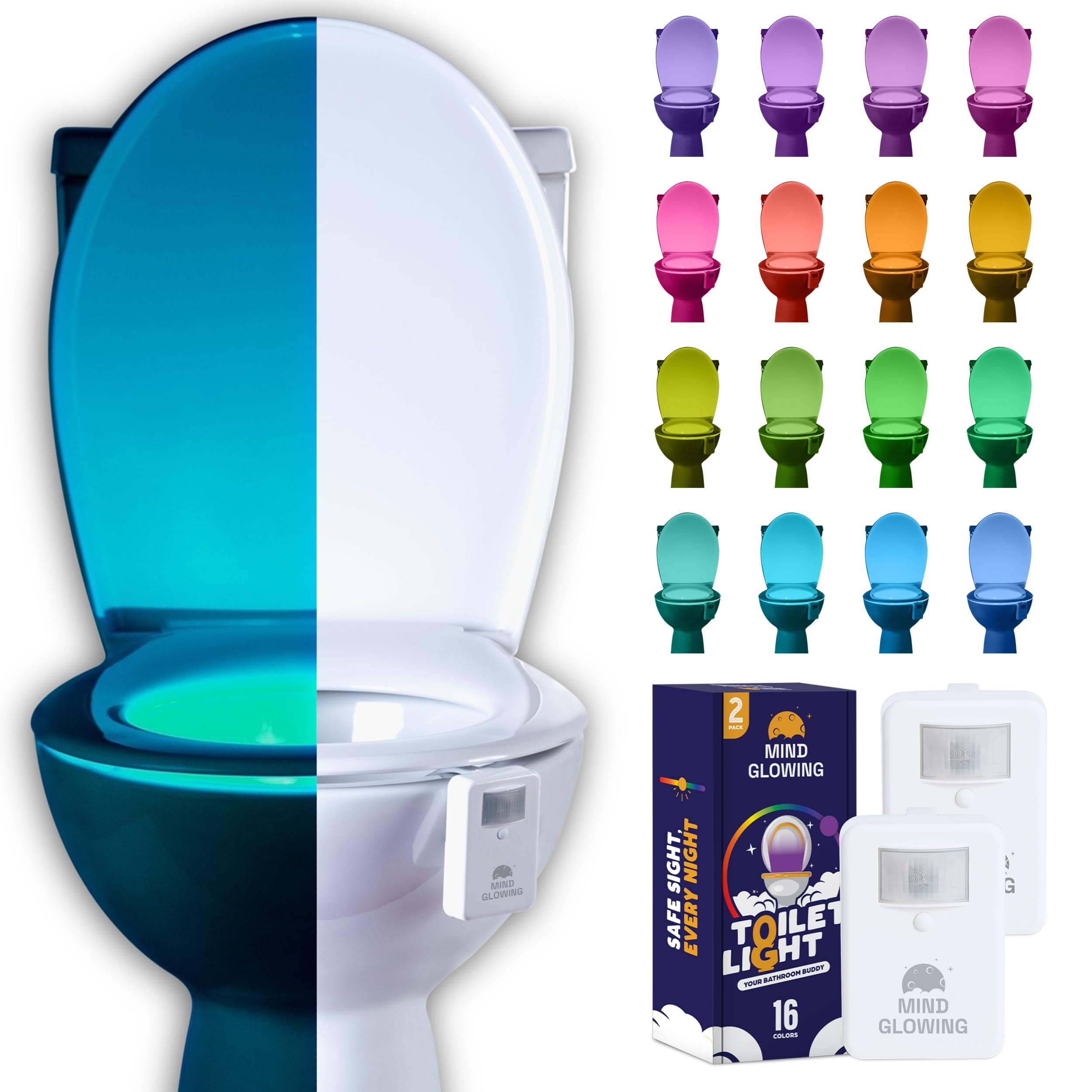 Mind-Glowing Toilet Bowl Night Light with Motion Sensor, Color Changing LED and Dimmer - Funny Christmas Gag Gift for Men, Women, Dad, Mom - 2025 Stocking Stuffers for Him, Her (2 Pack)