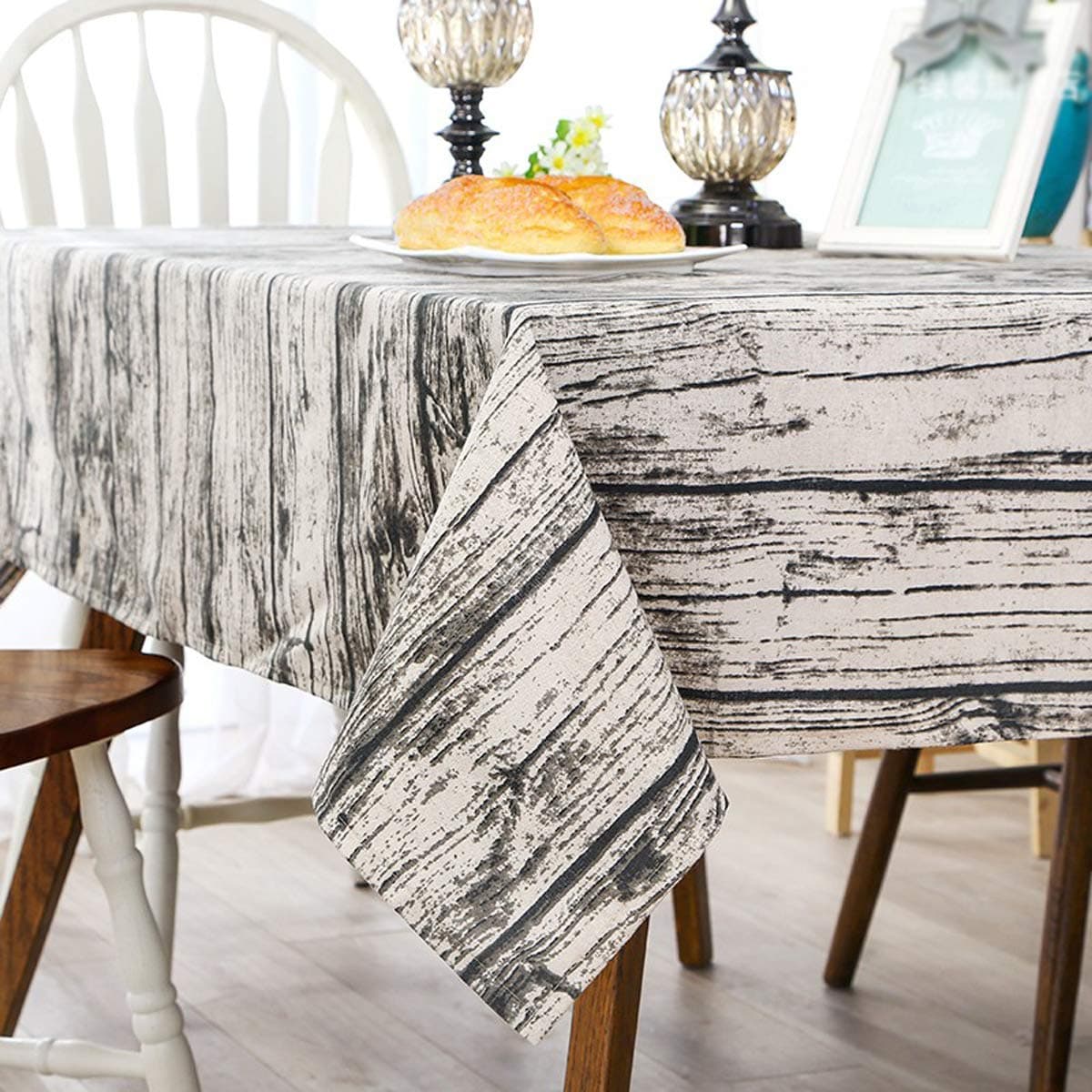 Cotton Linen Vintage Wooden Pattern Rectangle Tablecloth Dinner Picnic Table Cloth Home Decoration(Oblong, 55 x 71 Inch)