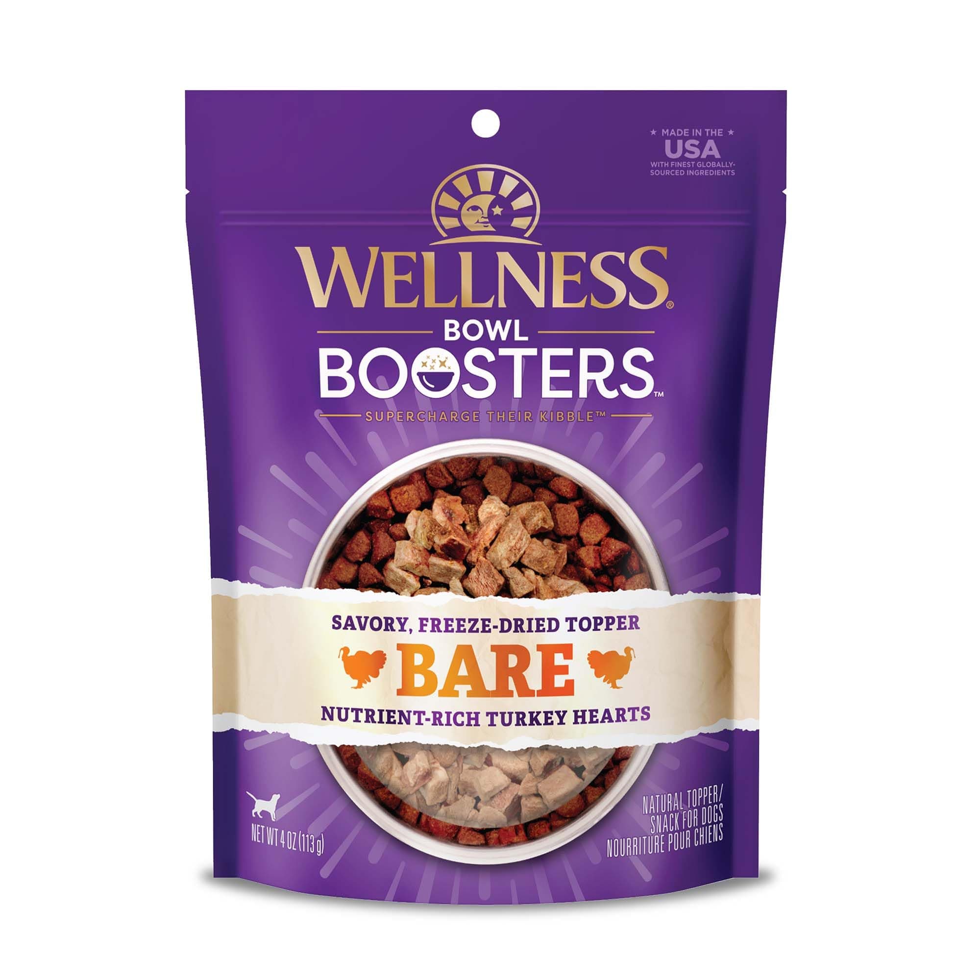 Wellness Bowl Boosters Bare, Dog Food Topper for Small, Medium, & Large Breeds, Grain Free, Natural, Freeze Dried, Turkey, 4 Ounce Bag (Pack of 1)