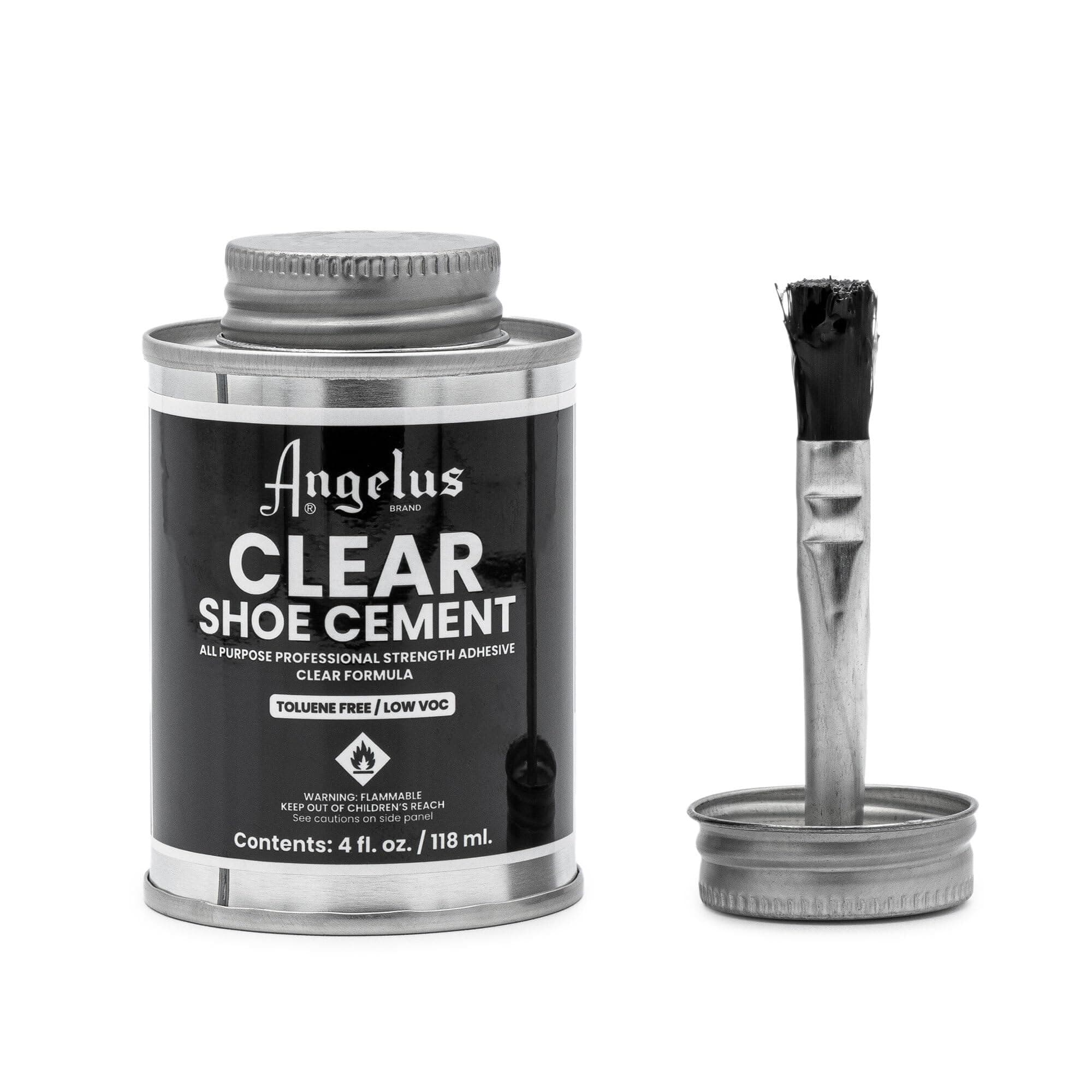 Clear Shoe Cement - 4 oz Professional-Strength Glue Quick Drying Contact Adhesive for Leather, Vinyl & Fabric - Dries Clear, No Stains, Waterproof Shoe & Sneaker Rubber Cement Glue with Brush