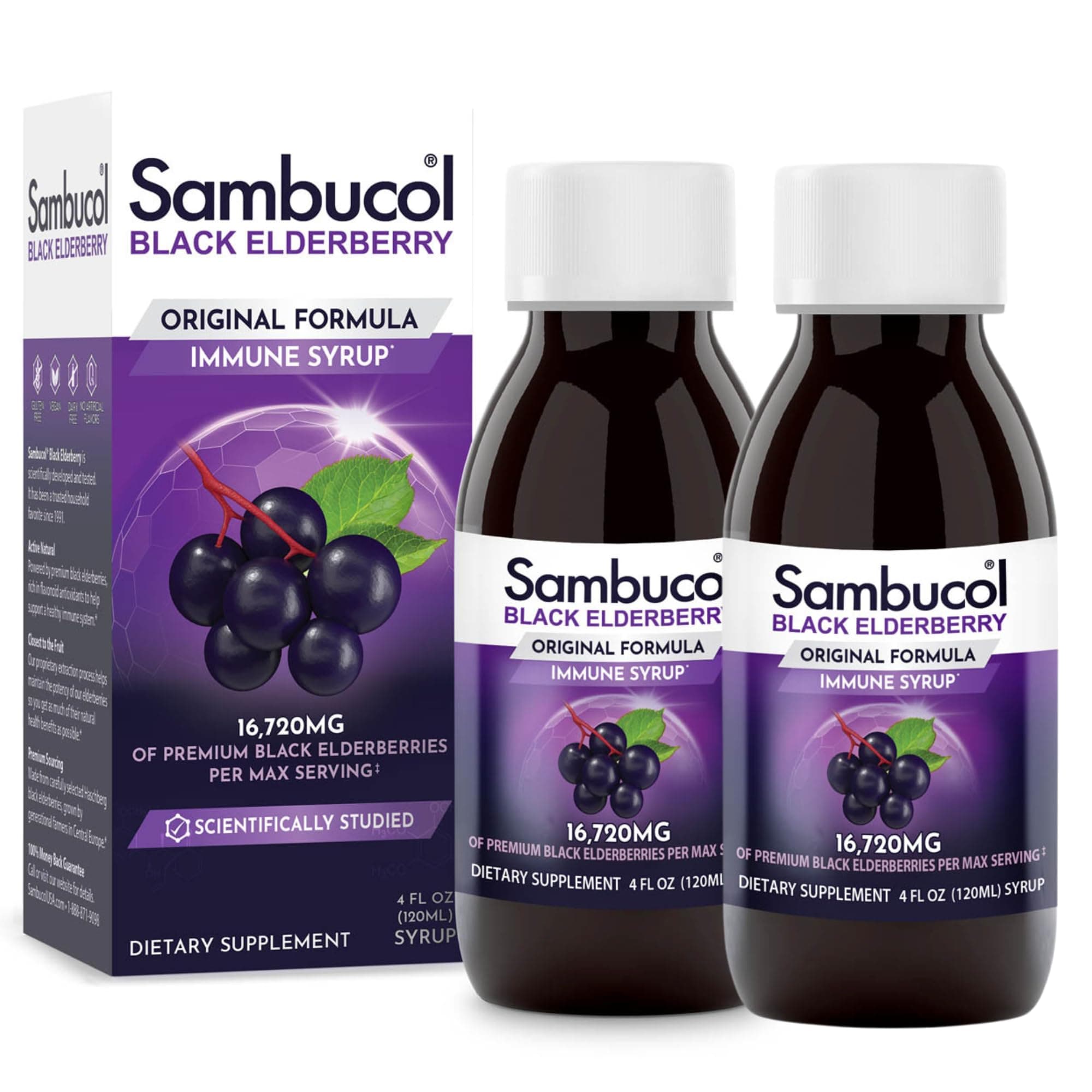 Sambucol Original Black Elderberry Extract Liquid Syrup 4 Ounce 2 Per Case.