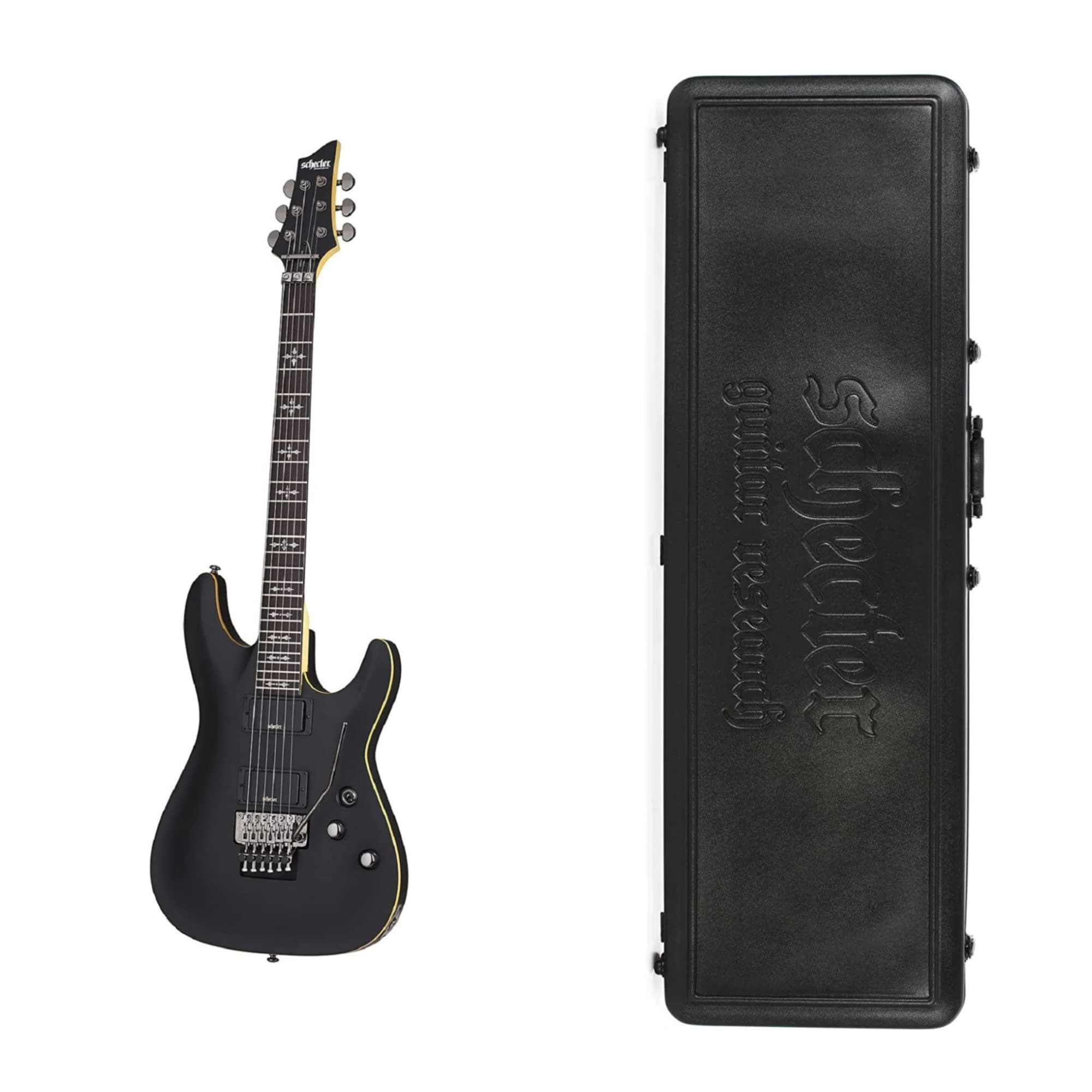 Schecter Demon-6 FR Electric Guitar in Aged Black Satin Bundle with Schecter Universal Hard Shell Guitar Case (2 Items)
