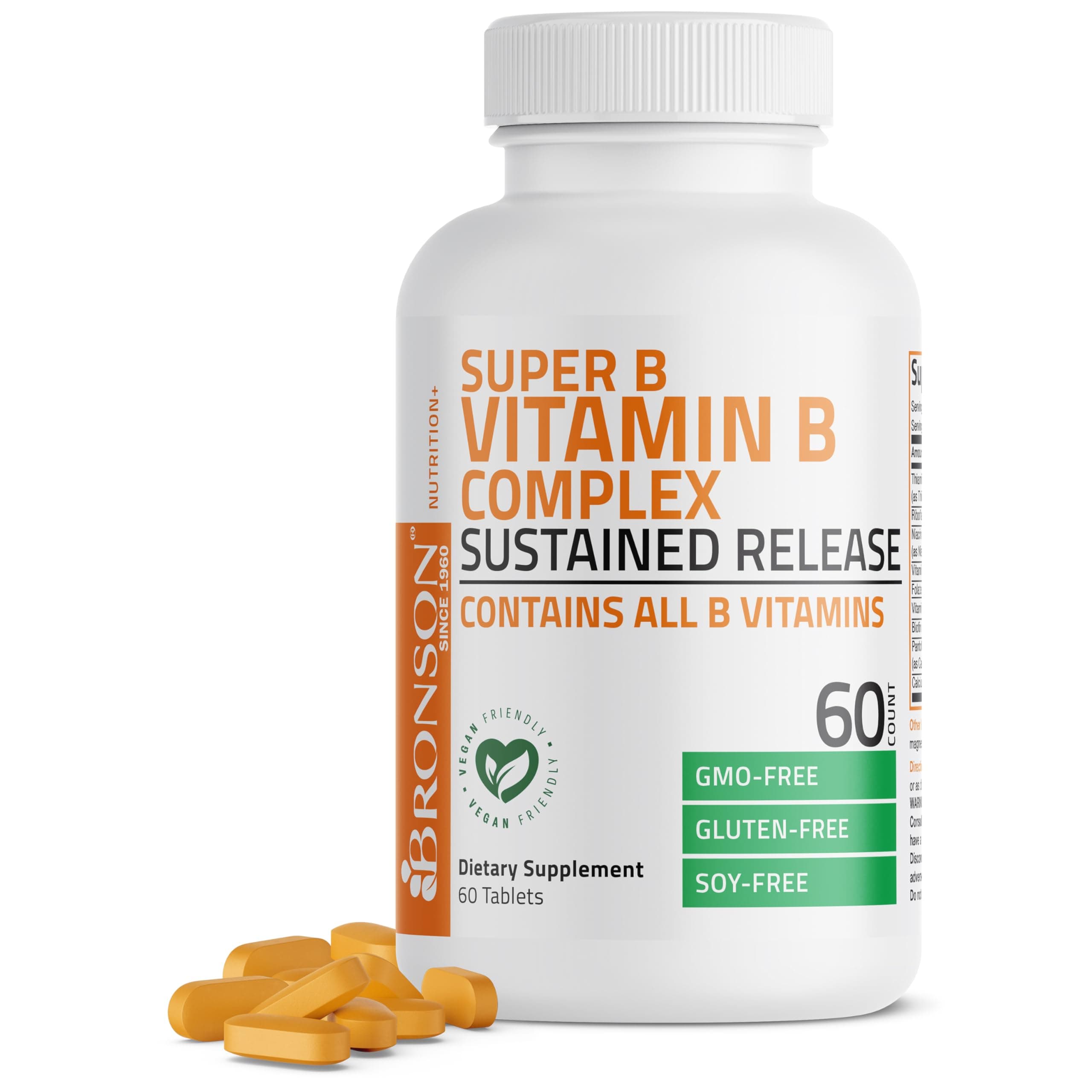 Super B Vitamin B Complex Sustained Slow Release (Vitamin B1, B2, B3, B6, B9 - Folic Acid, B12) Contains All B Vitamins 60 Tablets