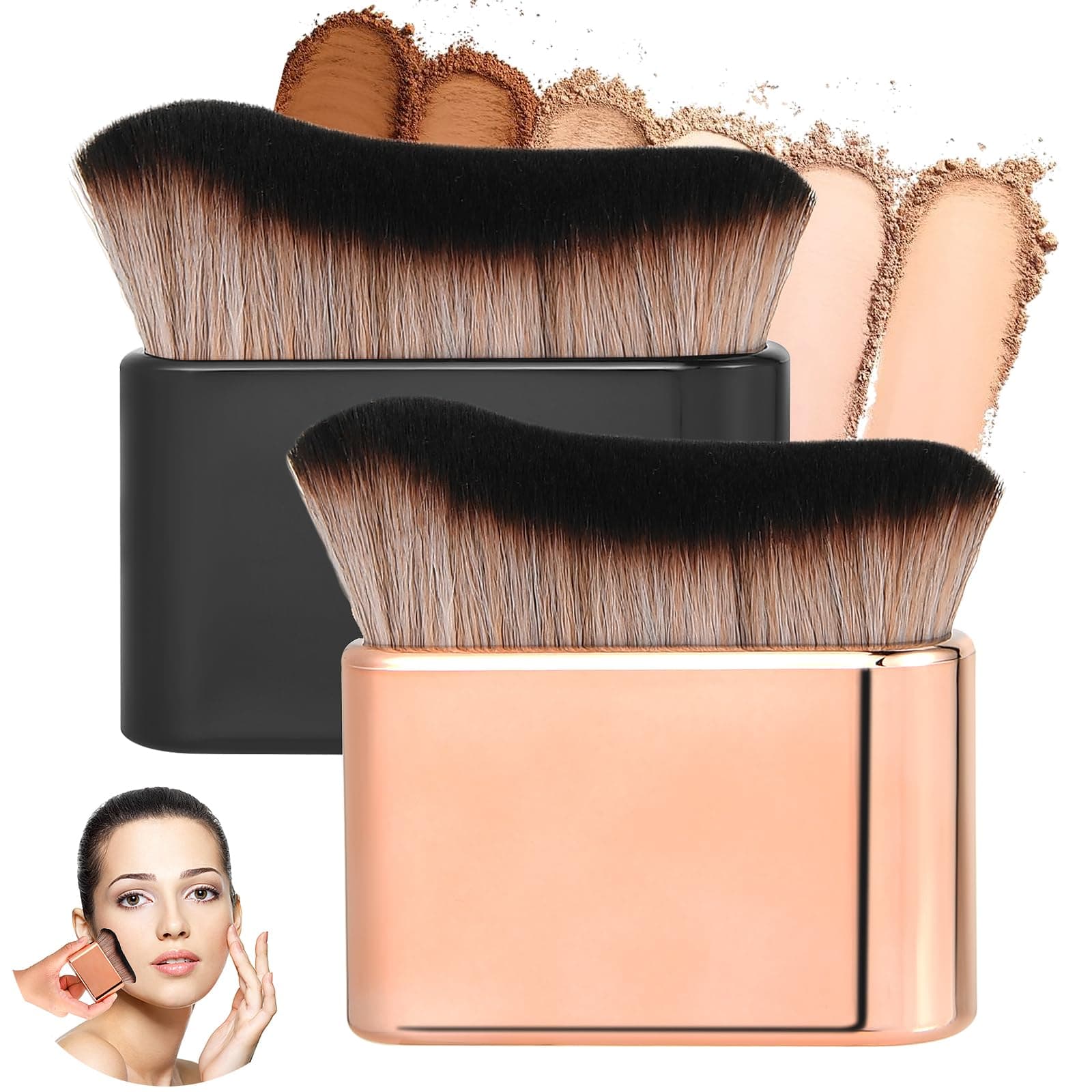 2 PCS Tanning Brush, Body Makeup Brush Self Tanner Brush for Body Kabuki Foundation Brush Body Makeup Blend & Blur Tan Brush Applicator for Body Leg Makeup Tanning Brush for Tanners(Black Rose Gold)