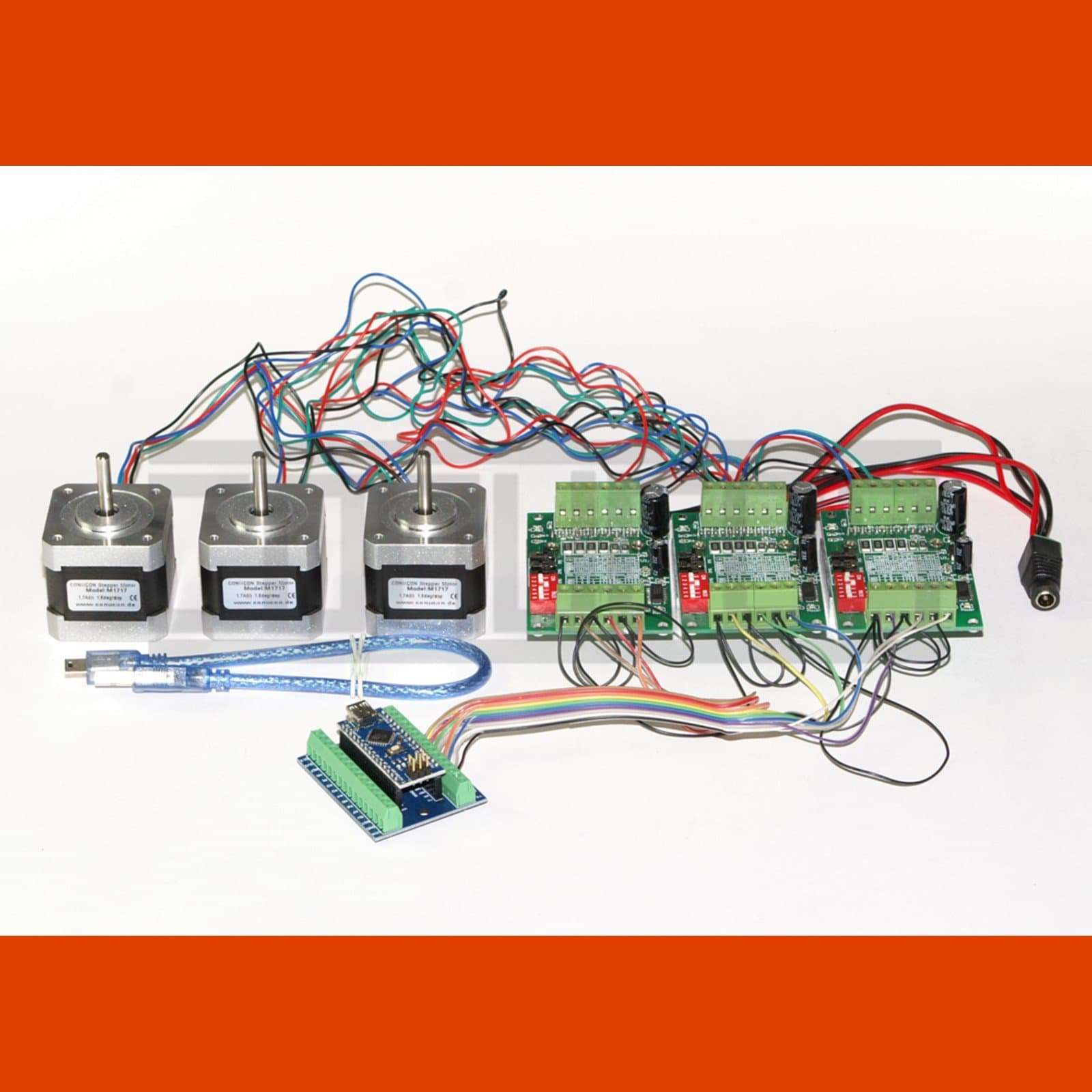 3D CNC USB stepper controller set Fresadora incl Software and 3 x NEMA 17 motors (1,7 A)