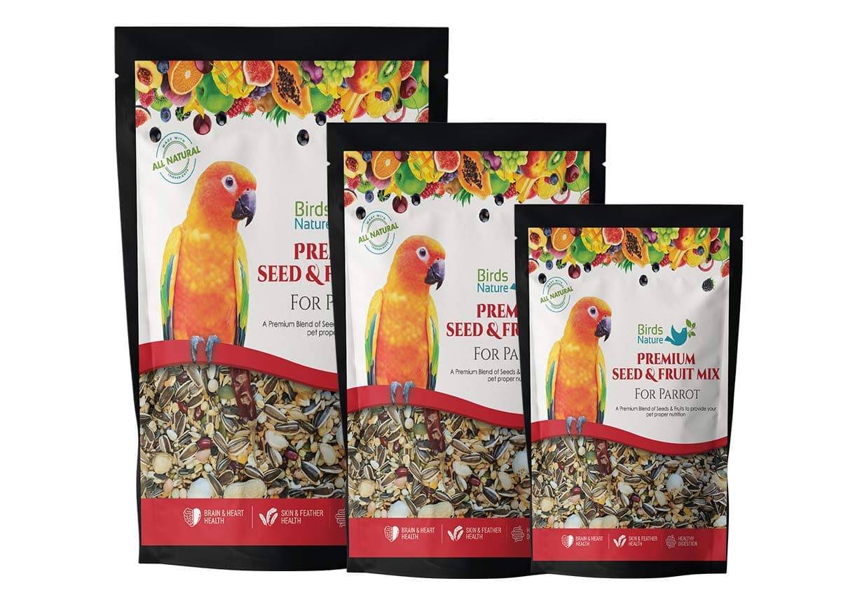 Premium Seed & Fruit Mix for All Large Parrot, African Greys, Senegals, Amazons, Eclectus, Small Cockatoos,Conures, Caiques & Exotic Birds (1000g)