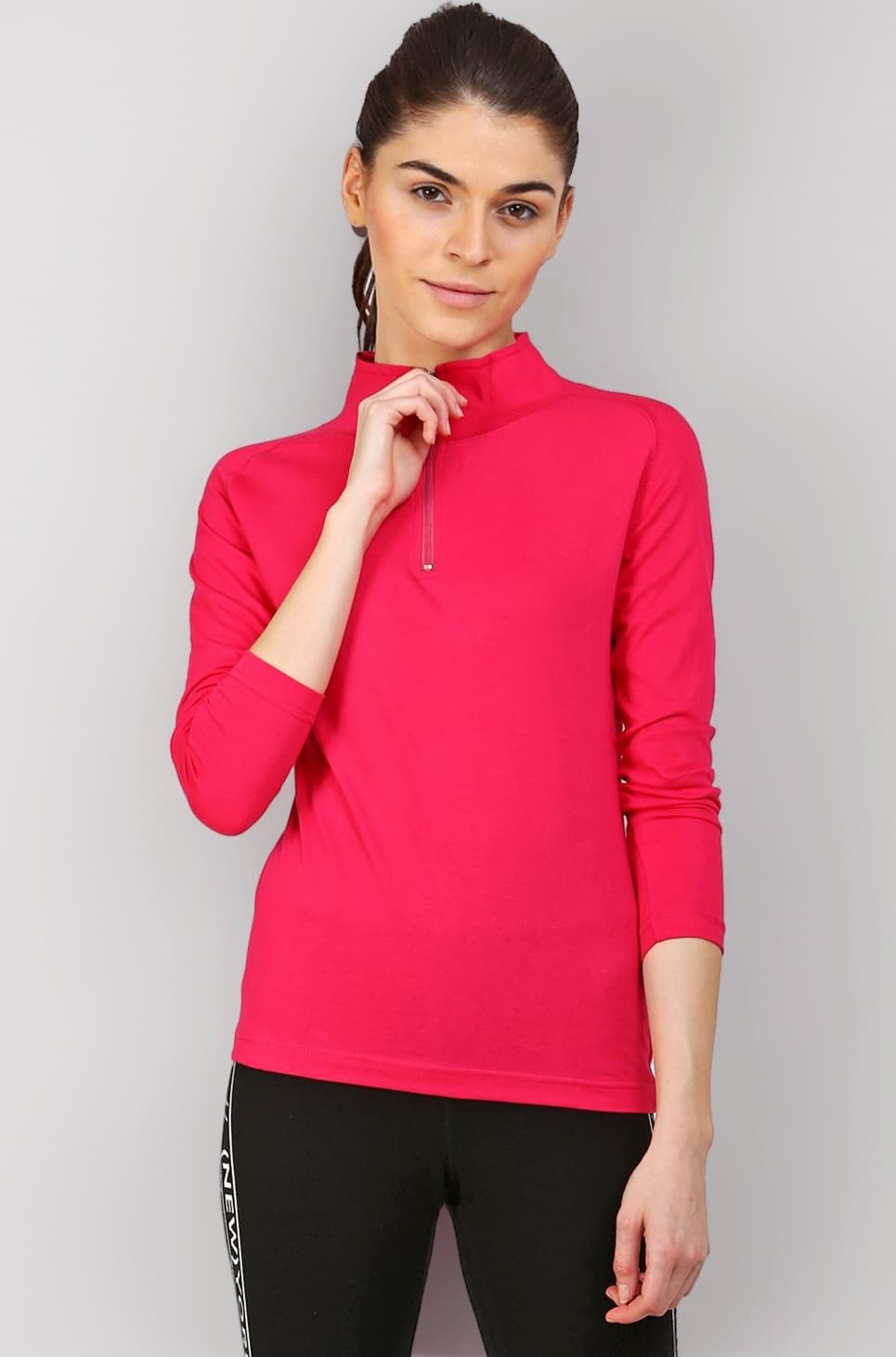 Ap'pulse Women's 1/4 Zip Slimfit Raglan Sleeve Tshirt