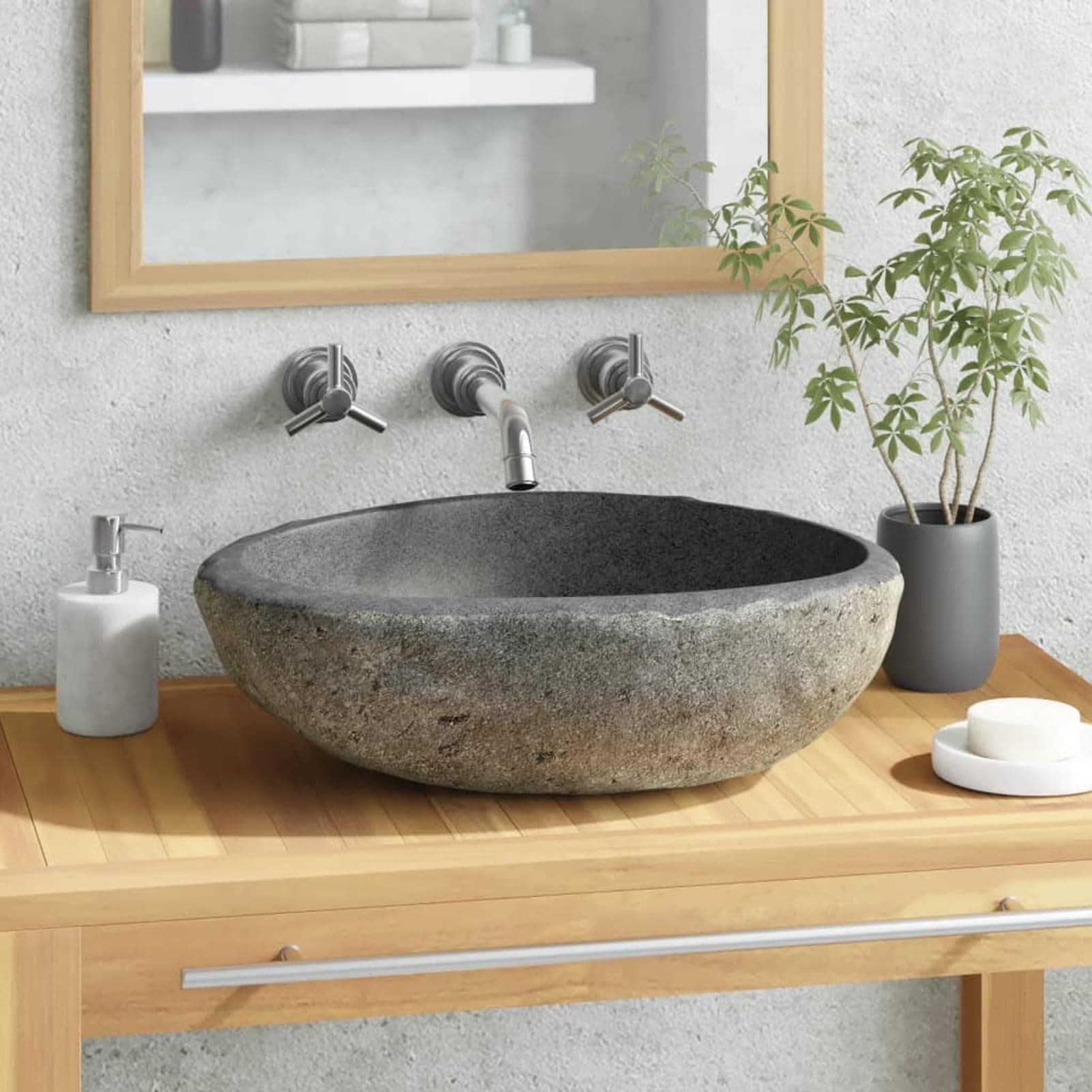 Basin River Stone Oval 29-38 cm, Modern Design Gloss Countertop Sink, Bathroom Lavatory, Vanity Cabinet
