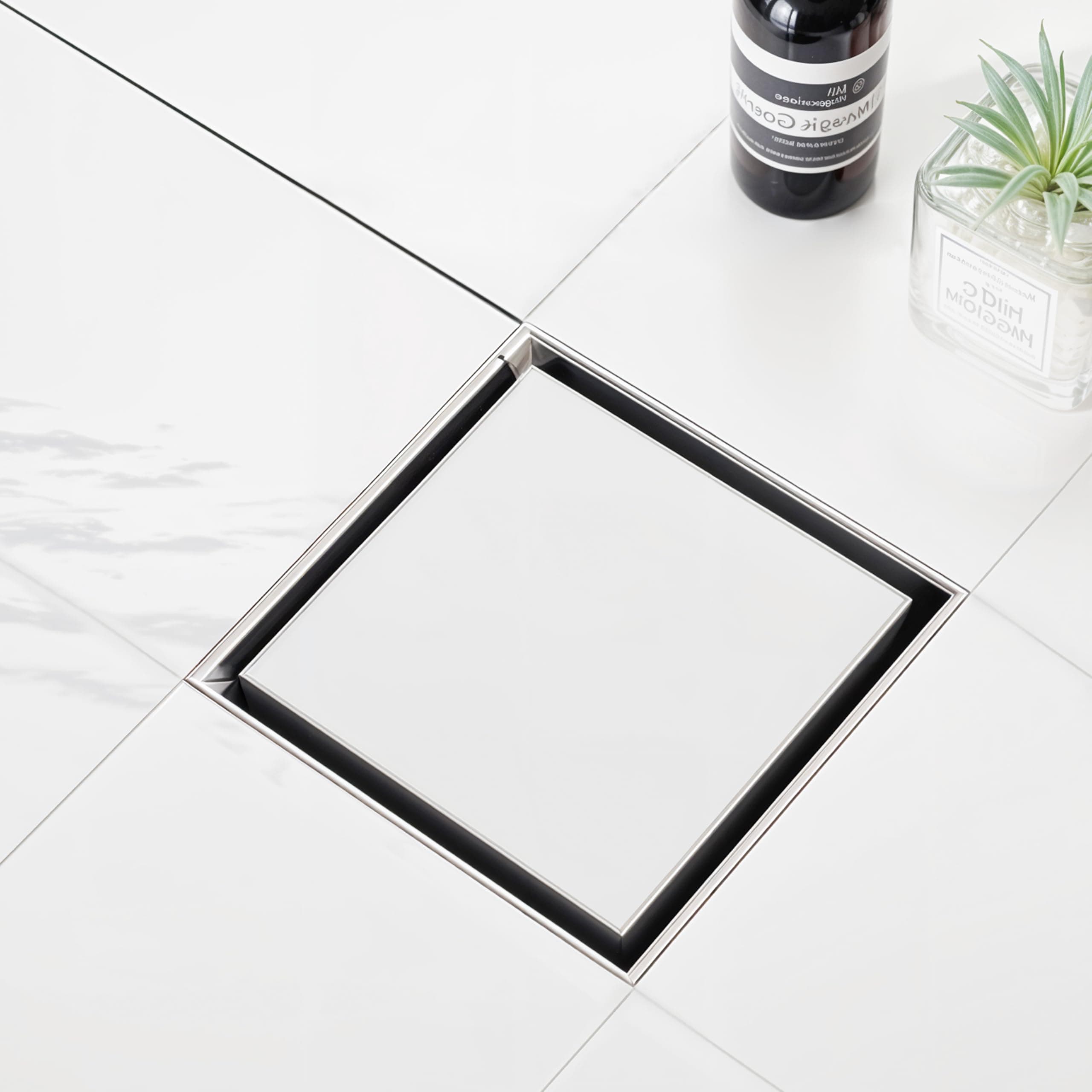 Ruhe Square Tile Insert Floor Drain | 304 Stainless Steel | Invisible Shower Drain Channel | 6 x 6 Inches | Waste Water Floor Drain for 13mm Tile | Drainer Channel | Anti Cockroach Trap | Silver
