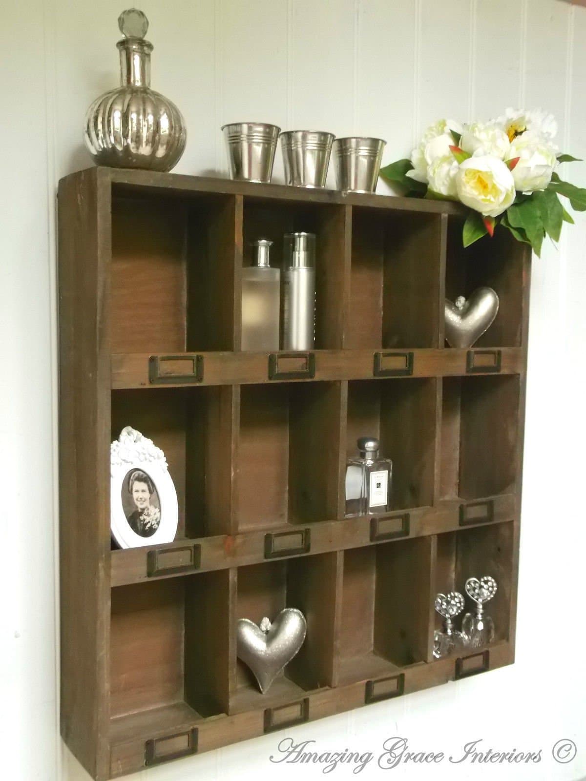 Shabby Chic Wall Unit Shelf Storage Cupboard Cabinet Pigeon Hole Vintage Style