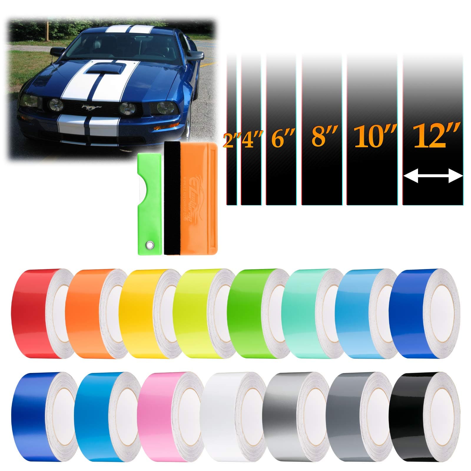 Free Tool Kit 4" Wide 20FT Long Gloss Glossy White Racing Stripes Vinyl Wrap Rally Decals Stripe Sticker