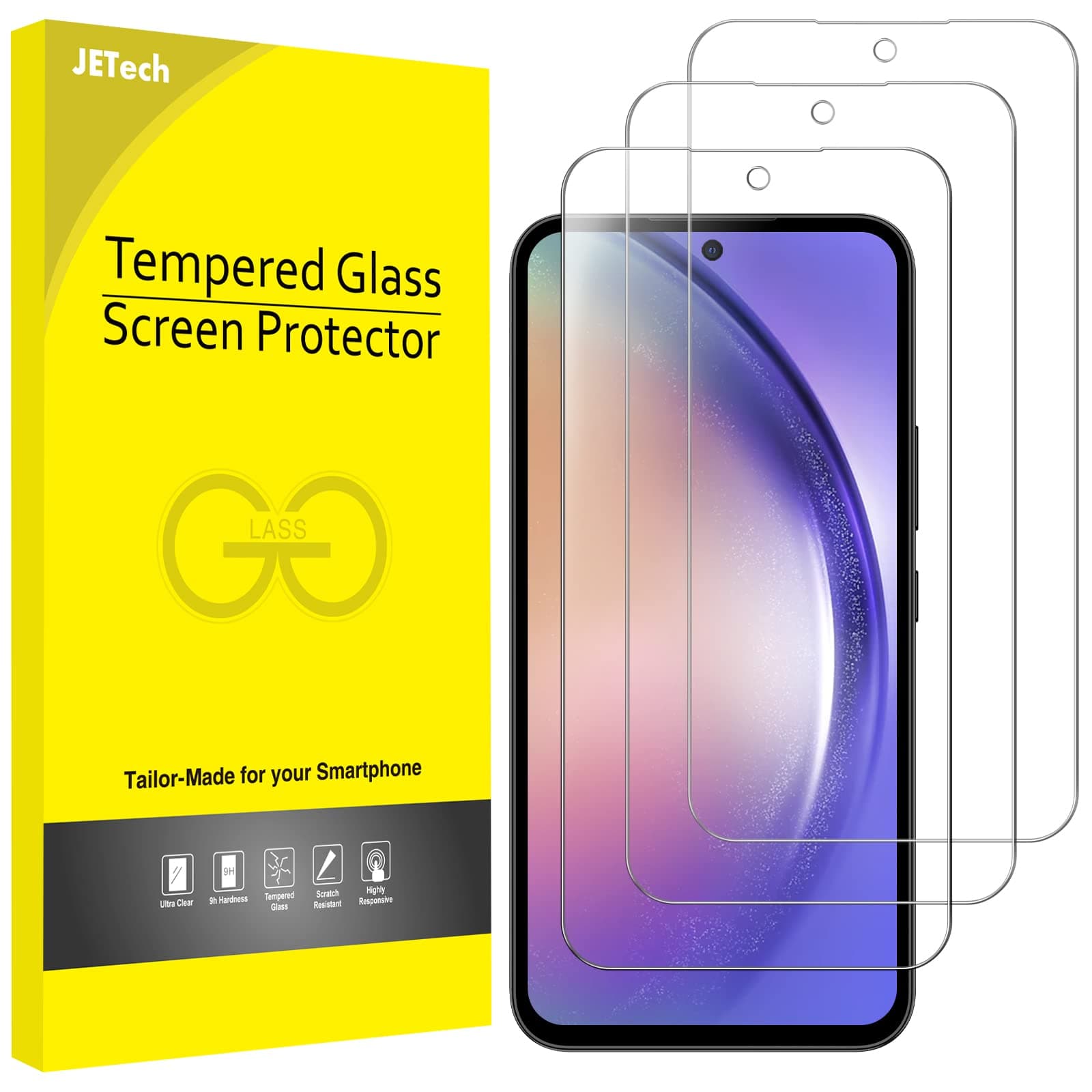 Screen Protector for Samsung Galaxy A54 5G 6.4-Inch, 9H Tempered Glass Film, Anti-Scratch, HD Clear, 3-Pack