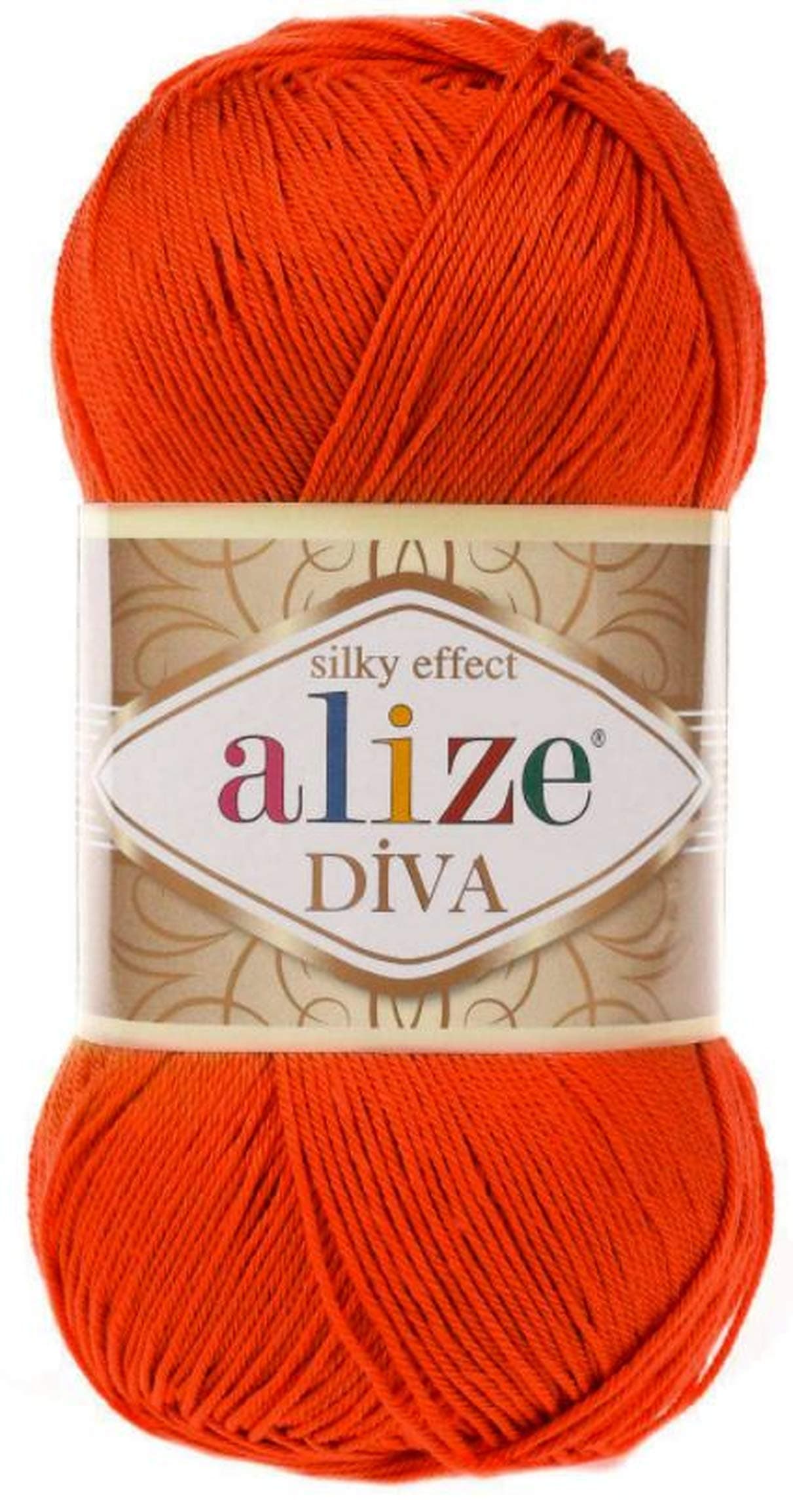 Diva Silk Effect 100% Microfiber Acrylic Sport Yarn 1 Ball skeins 100gr 383yds Color (37 - Orange)