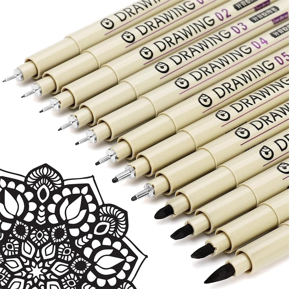 Micro-Pen Fineliner Ink Pens, Black Micro Fine Point Drawing Pens Waterproof Archival Ink Multiliner Pens for Artist Illustration, Sketching, Technical Drawing, Anime, Manga, Scrapbooking (12 Pack)