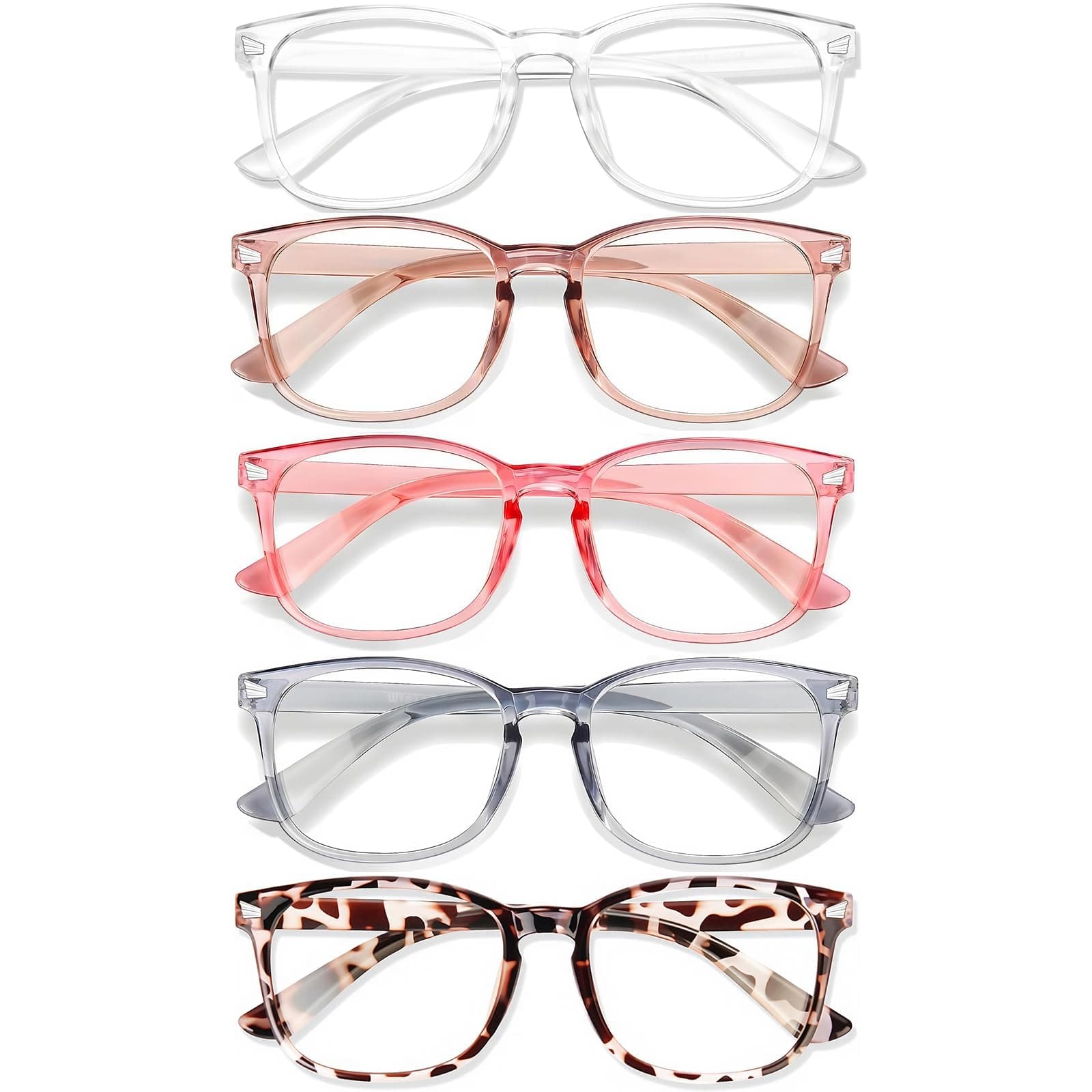 Blue Light Glasses for Woman Men | 99% Blue Light Blocking Glasses for Computer Gaming TV Phone Screen Square Frame | Anti Eyestrain & UV Glare Protection - 5 Pair