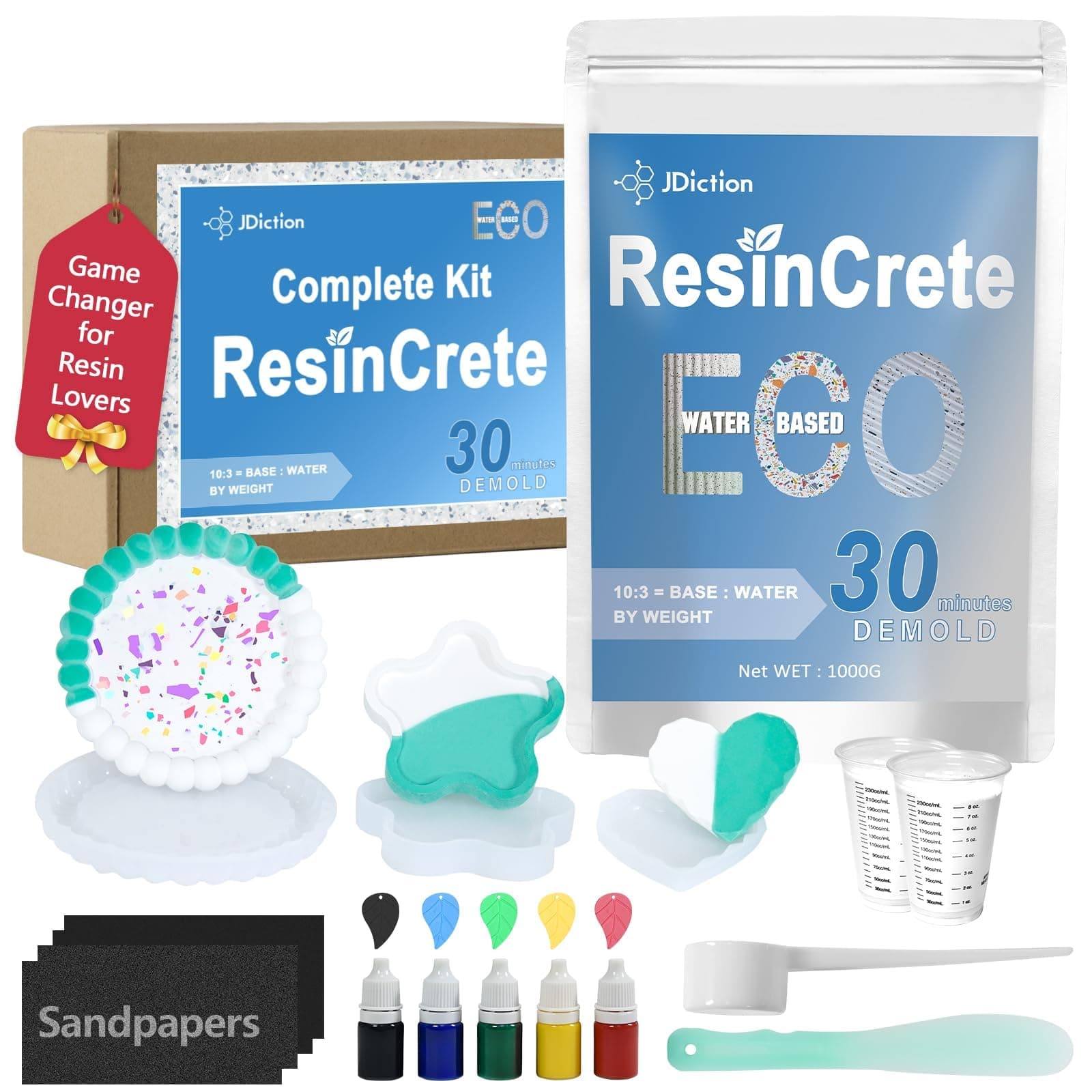 ResinCrete Kit, Complete Kit Easy for Beginners, 20-30Minutes Demold, Include Water-Based Eco-friendly Casting Powder, Mold & Pigment, Easy Mix for Beginners DIY Home Decor