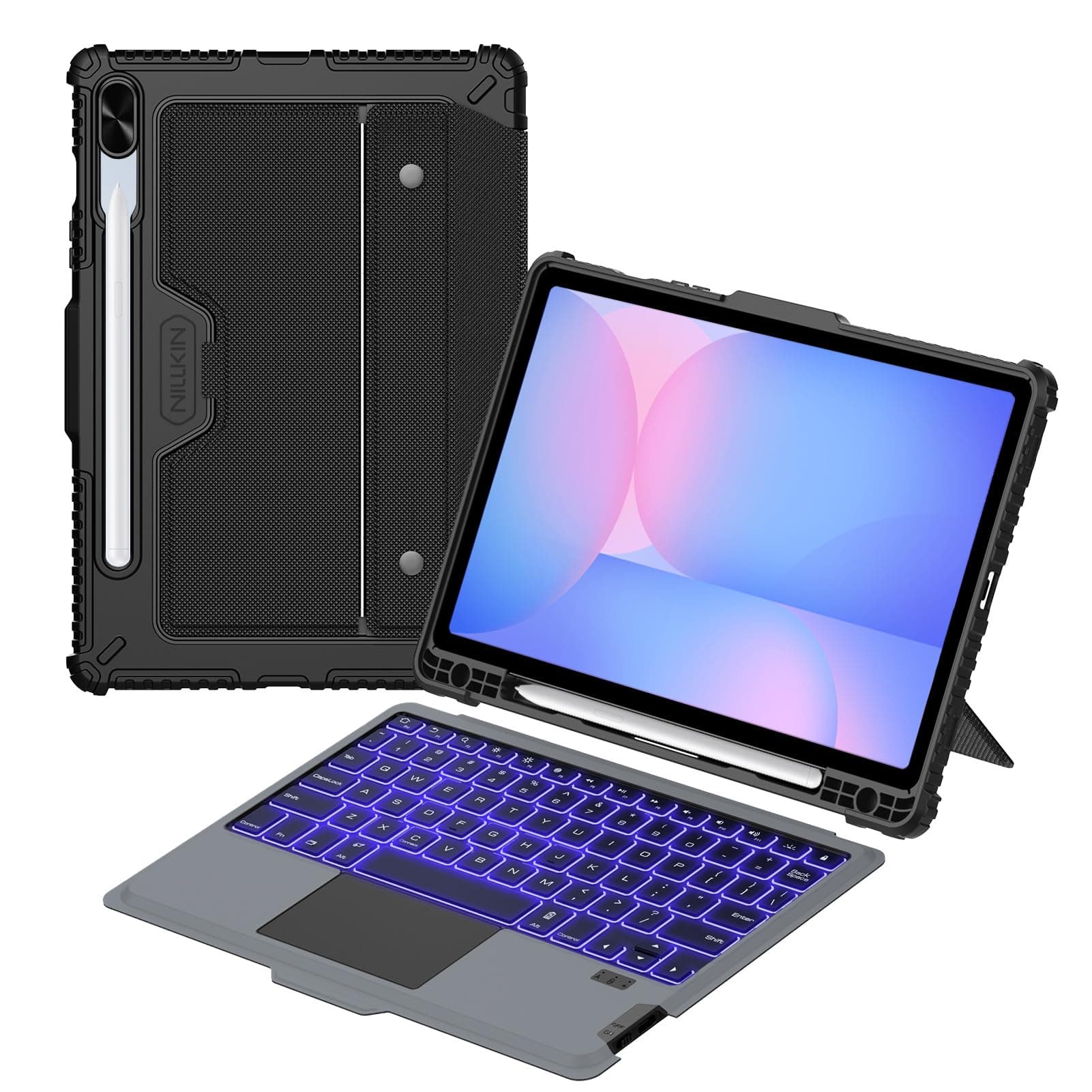 Nillkin for Samsung Galaxy Tab S10 FE 10.9” / S9 11" Case with Detachable Keyboard, 7-Color Backlit, Trackpad, S Pen Holder, Rugged Keyboard Case with Camera Cover for Samsung Tablet S10 FE 5G