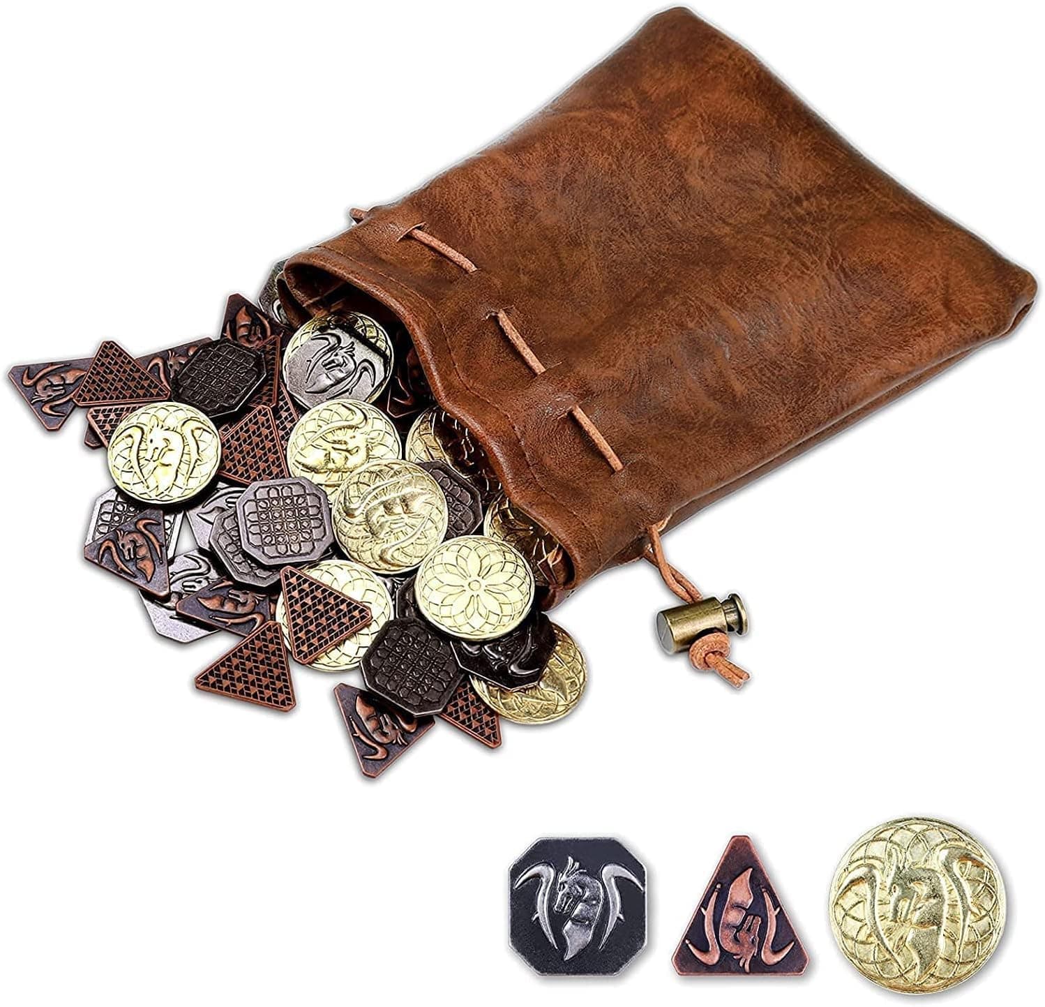60 PCS DND Coins, Gold, Silver and Copper Coins in Metal Coins, Fantasy Coins for Board Games, Fake Coins for Games Tokens, Role-Playing Coins of Dungeons and Dragons