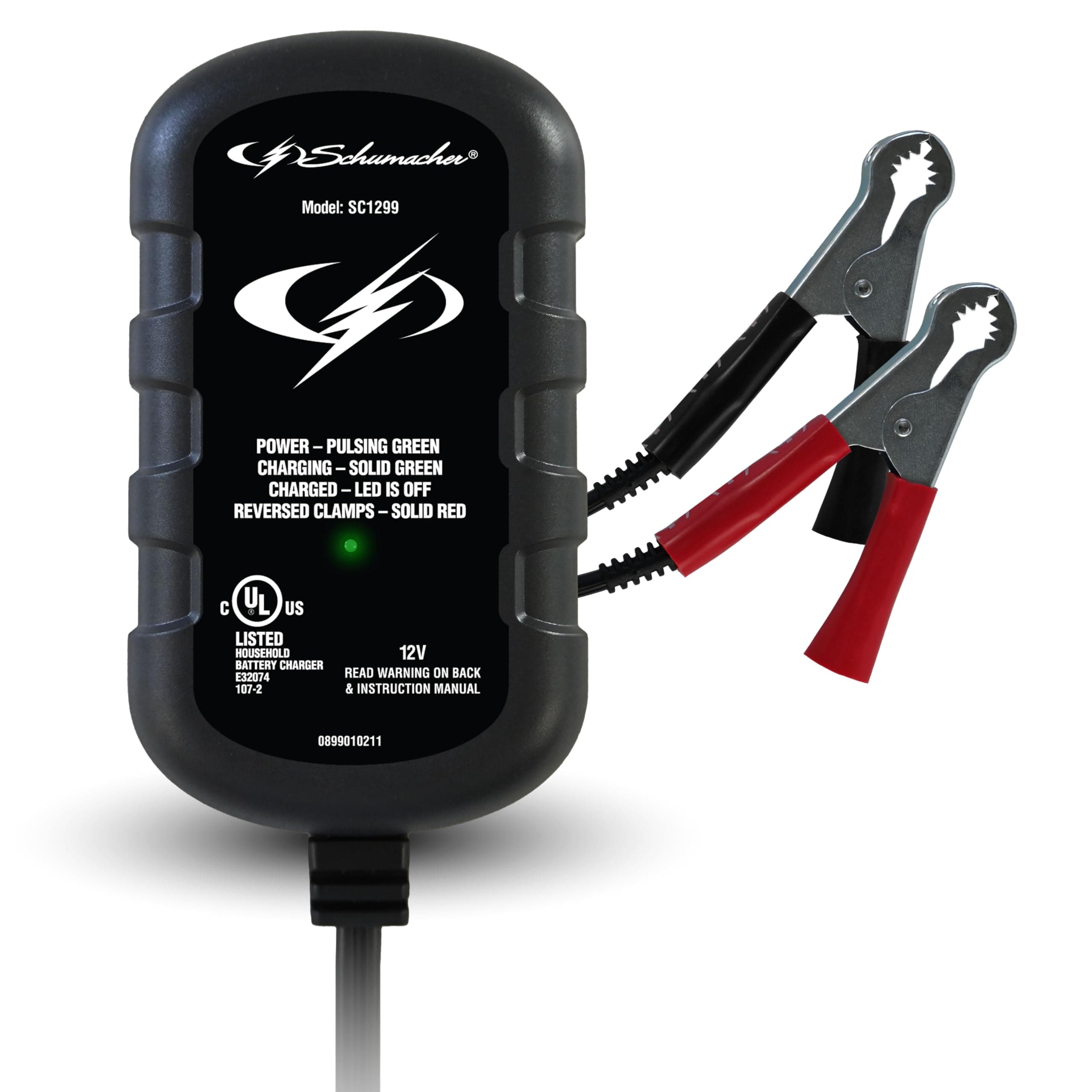 0.8A Car Battery Charger and Maintainer, 2-in-1 Solution for 12V Batteries, SC1299, for Power Sport, Automotive, and Marine Batteries